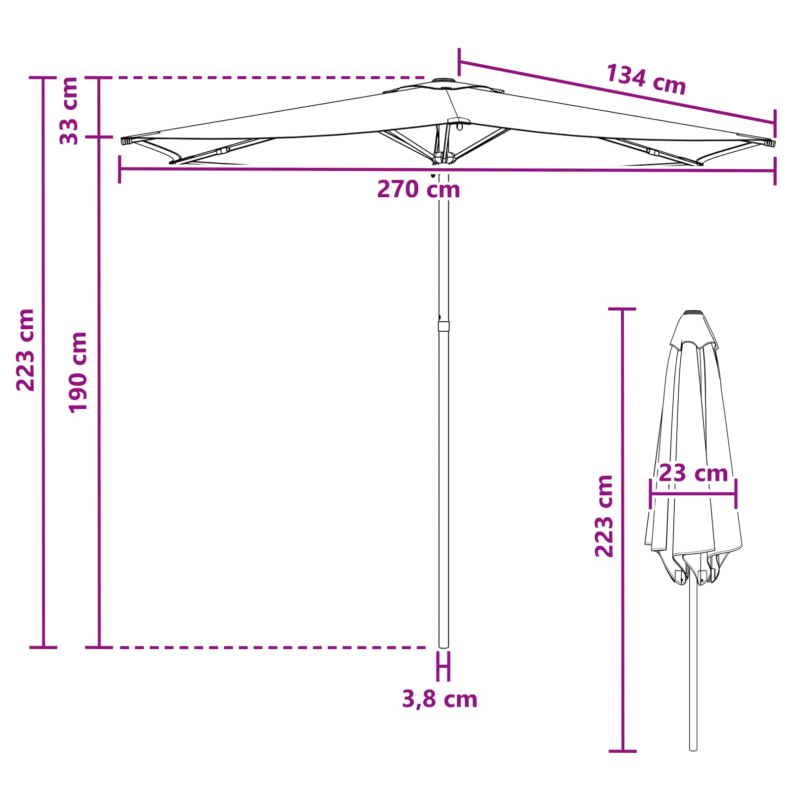 Garten-Sonnenschirm 270 x 270 cm Polyester Rechtwinklig Schwarz