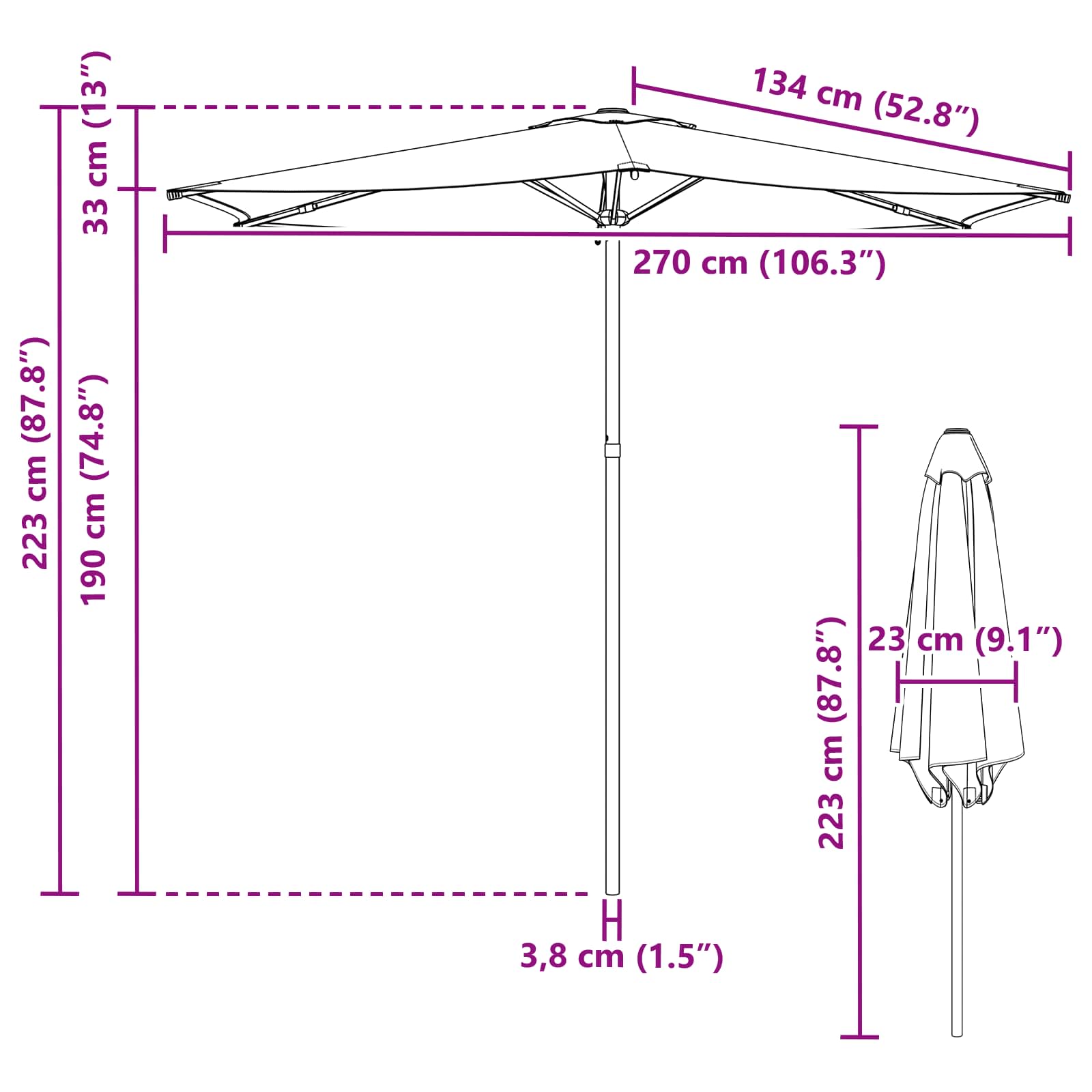 Garten-Sonnenschirm 270 x 270 cm Polyester Rechtwinklig