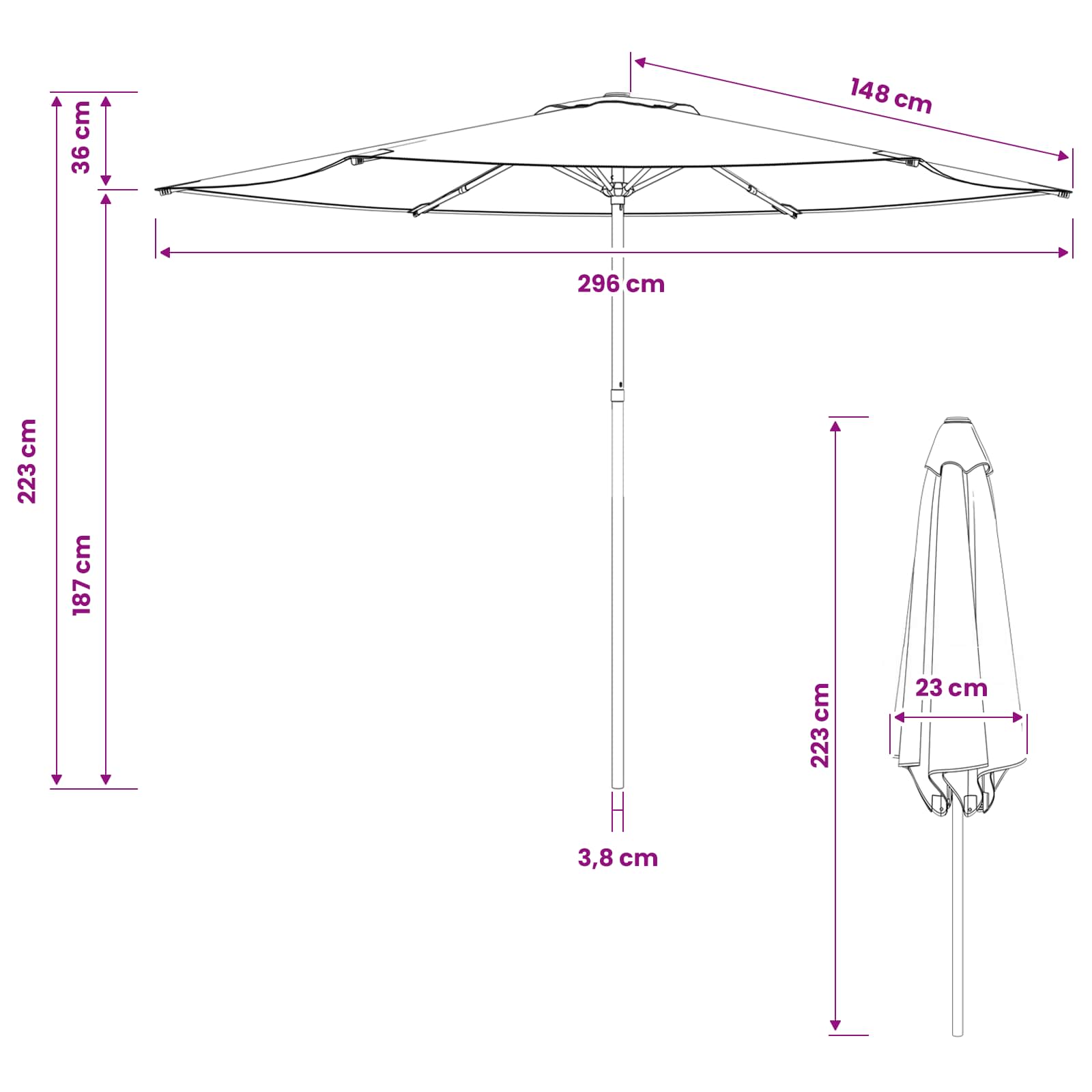 Garten-Sonnenschirm 300 x 300 cm Polyester Rechtwinklig Schwarz
