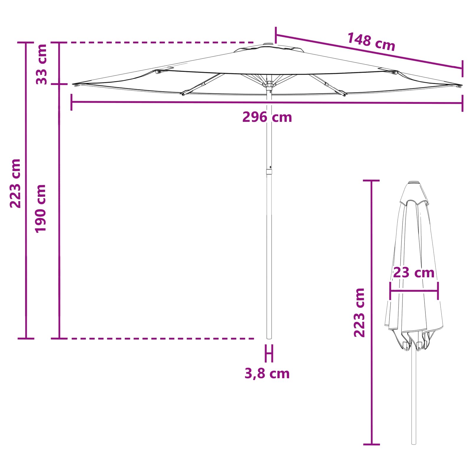Garten-Sonnenschirm 300 x 300 cm Polyester Rechtwinklig