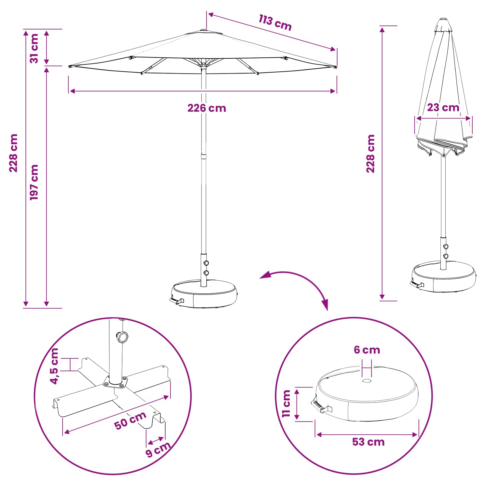 Garten-Sonnenschirm 230 x 230 cm Polyester Rechtwinklig