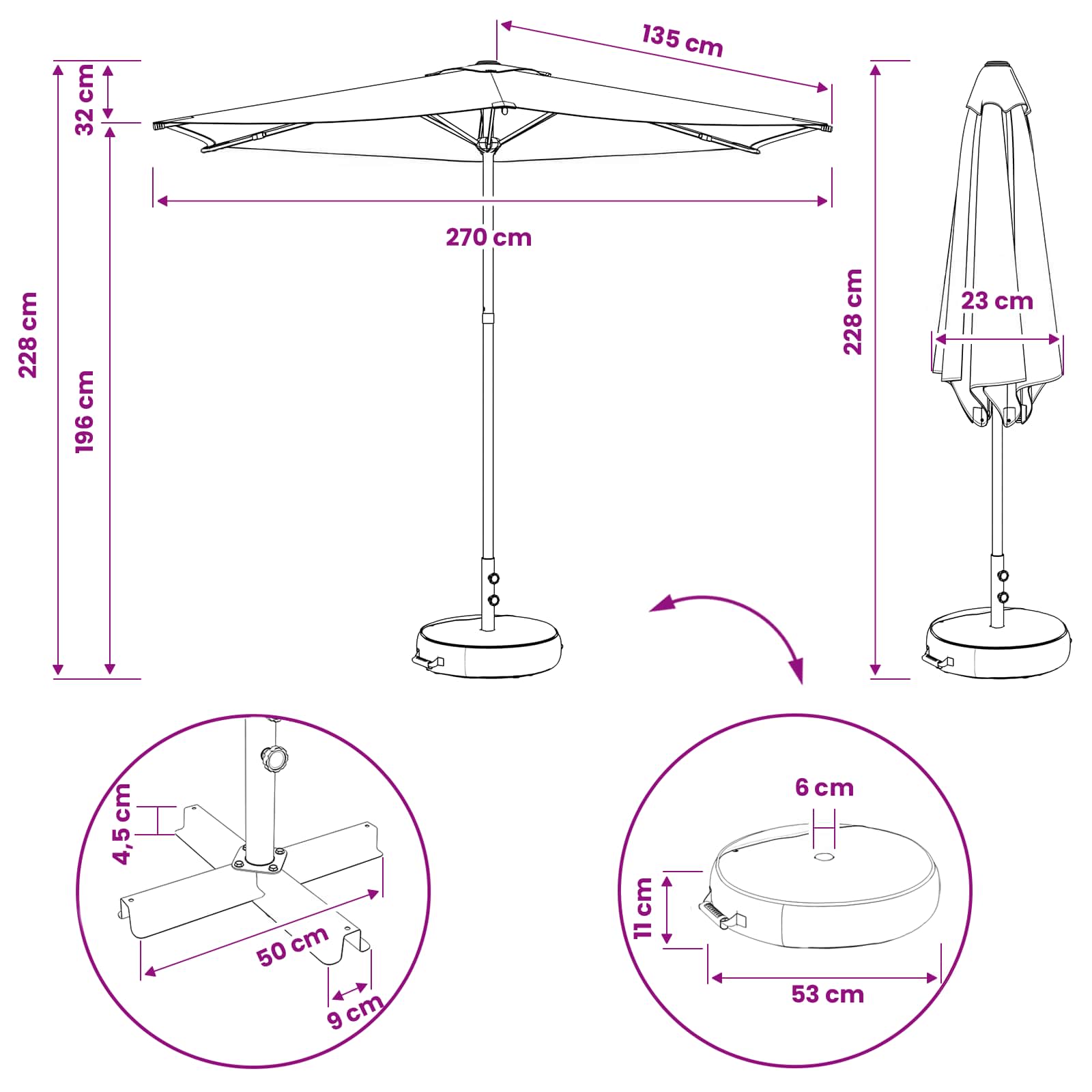Garten-Sonnenschirm 270 x 270 cm Polyester Rechtwinklig