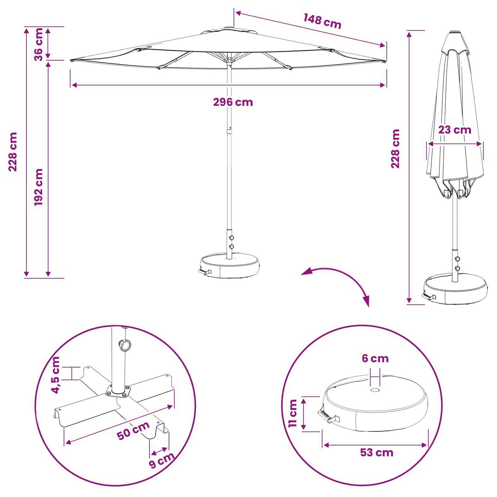 Garten-Sonnenschirm 300 x 300 cm Polyester Rechtwinklig