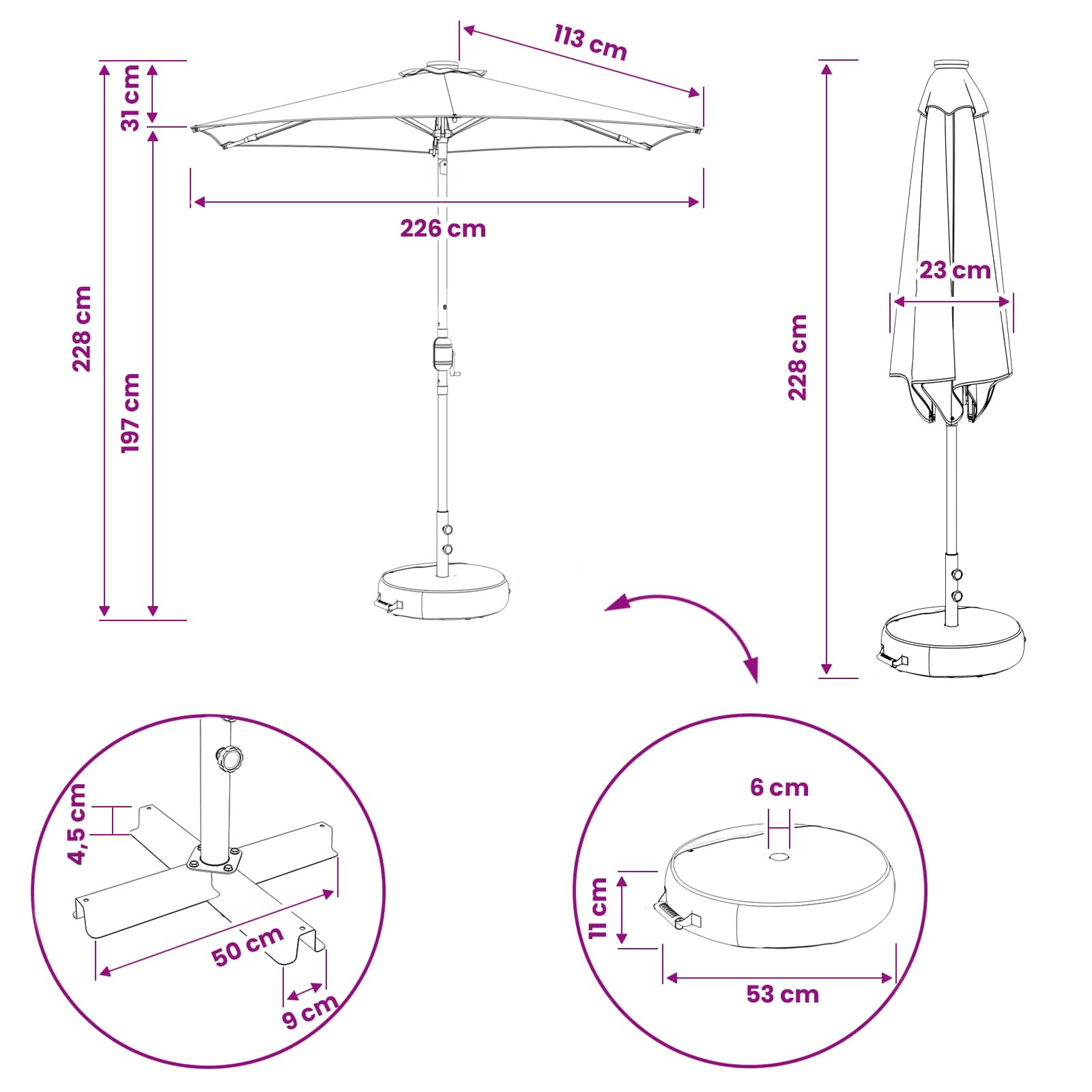 Garten Sonnenschirm mit LED-Lichtern 230 x 230 cm Polyester