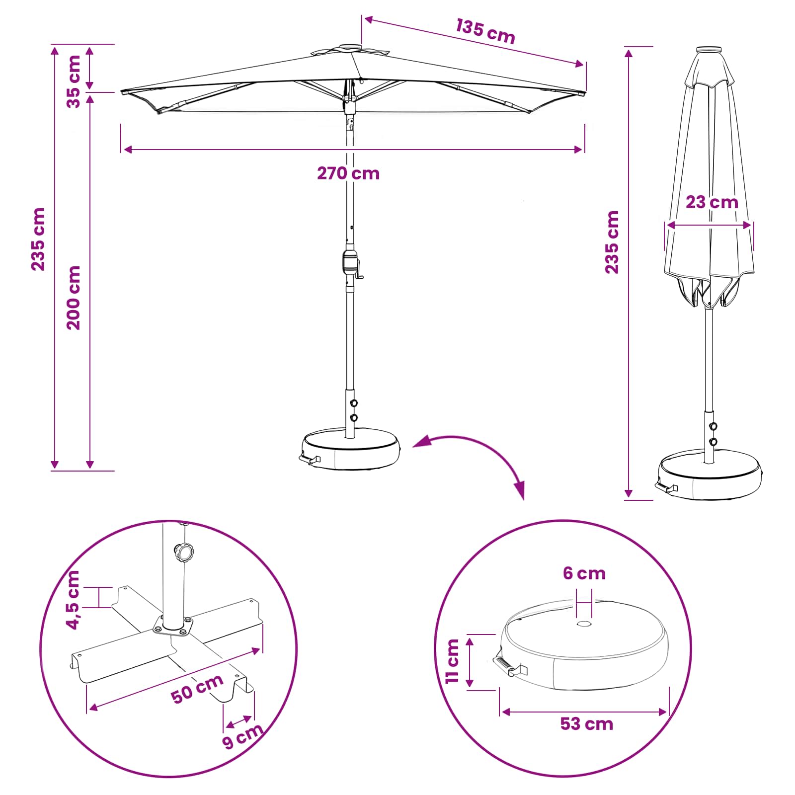 Garten Sonnenschirm mit LED-Lichtern 270 x 270 cm Polyester
