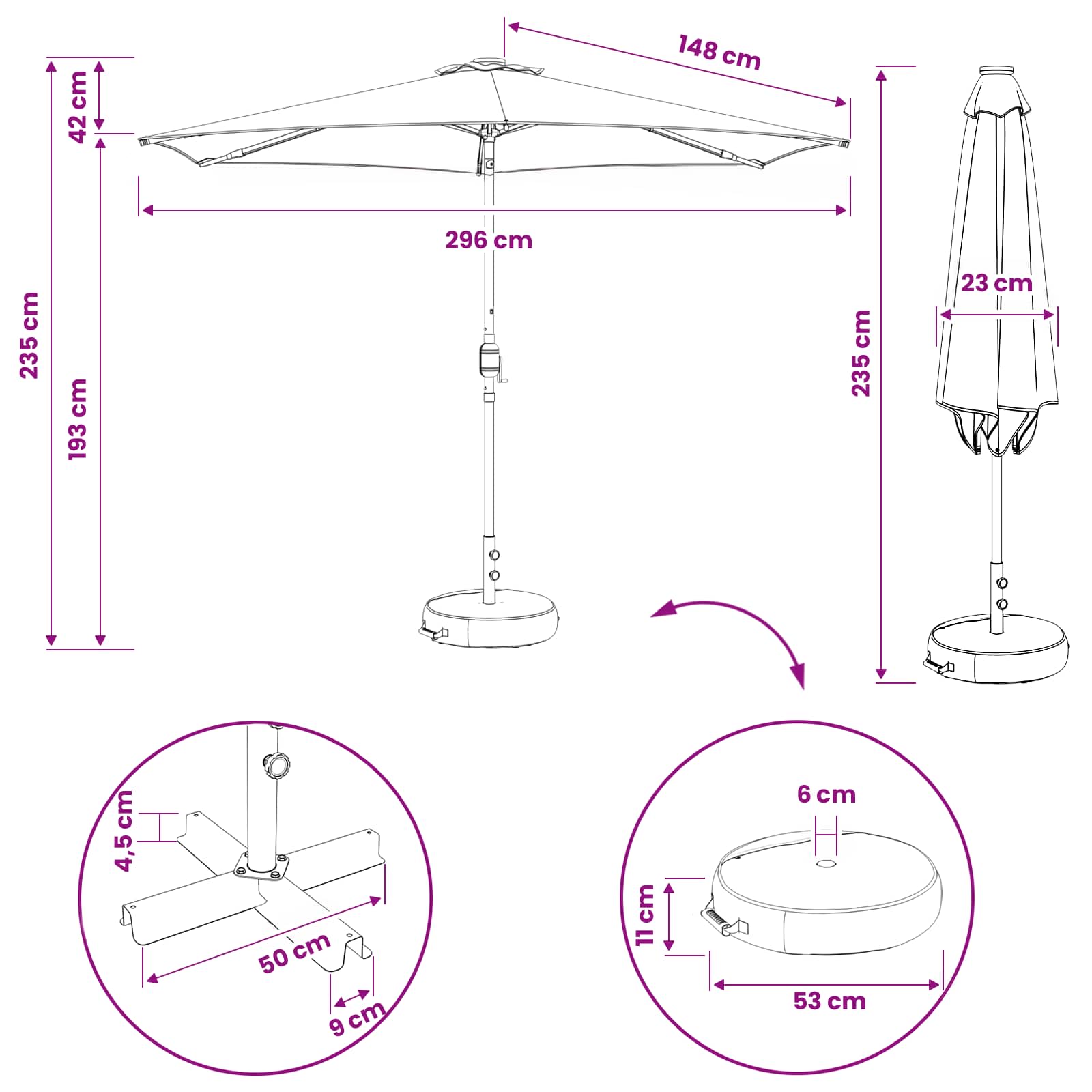 Garten Sonnenschirm mit LED-Lichtern 300 x 300 cm Polyester