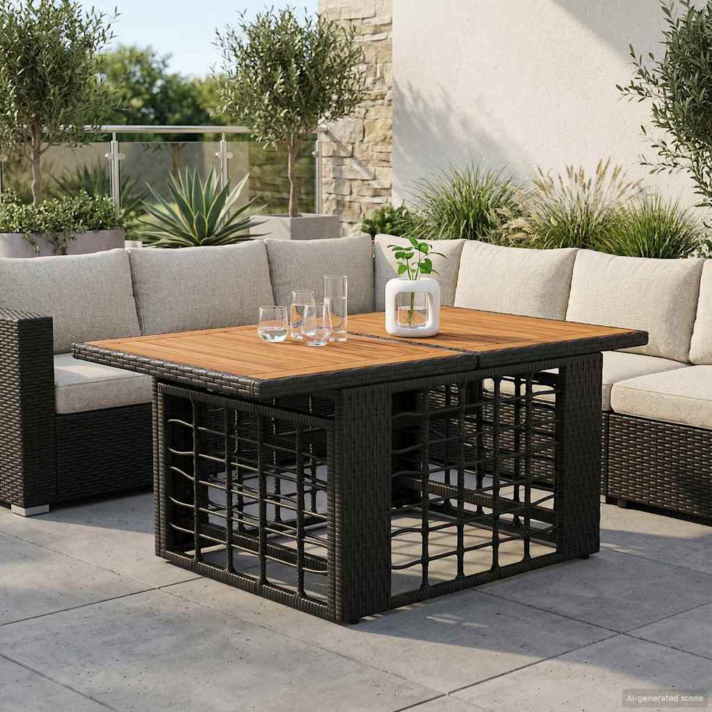 Gartentisch Schwarz und Natur 100 x 55 x 37 cm