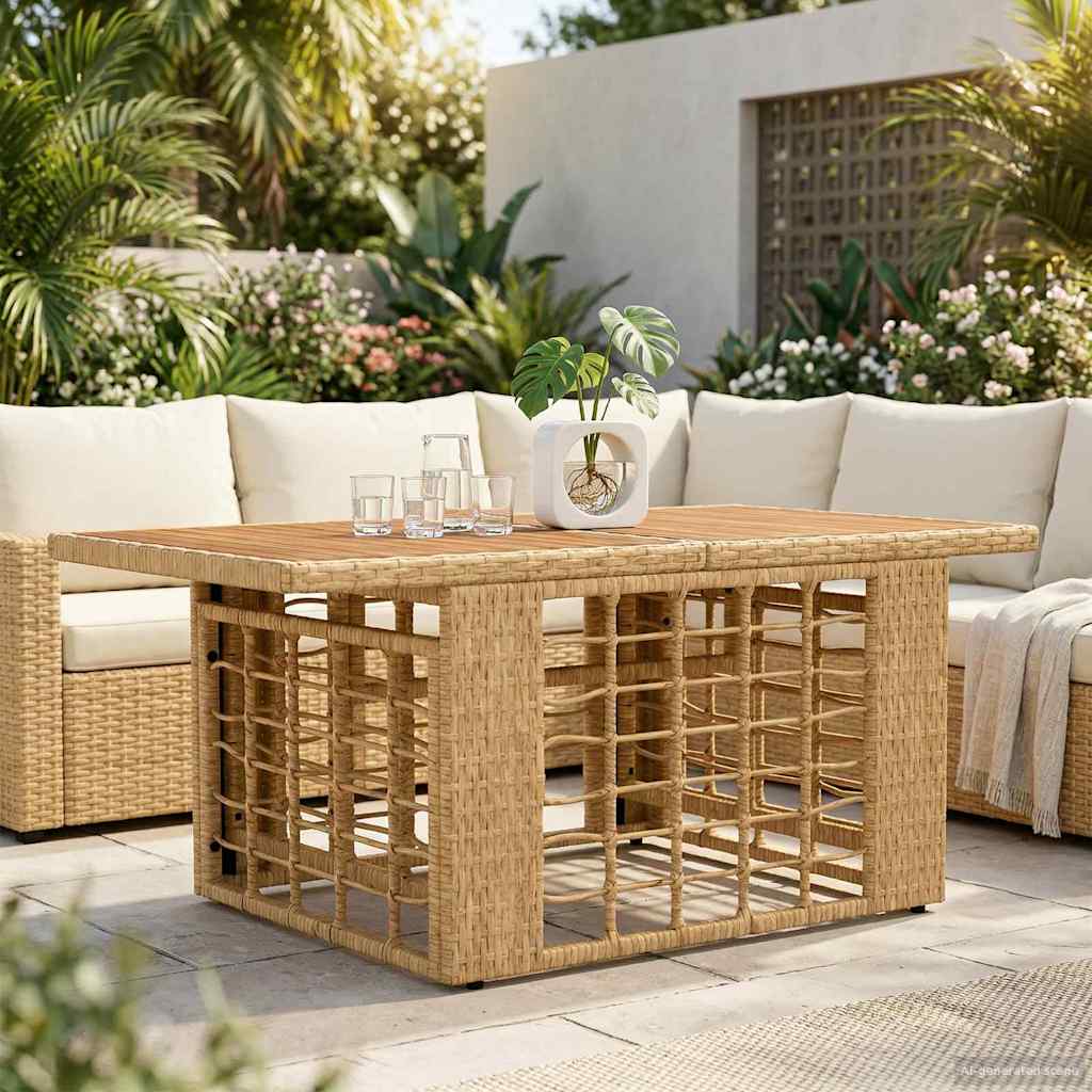 Gartentisch Natur 100 x 55 x 37 cm PE Rattan und Glas