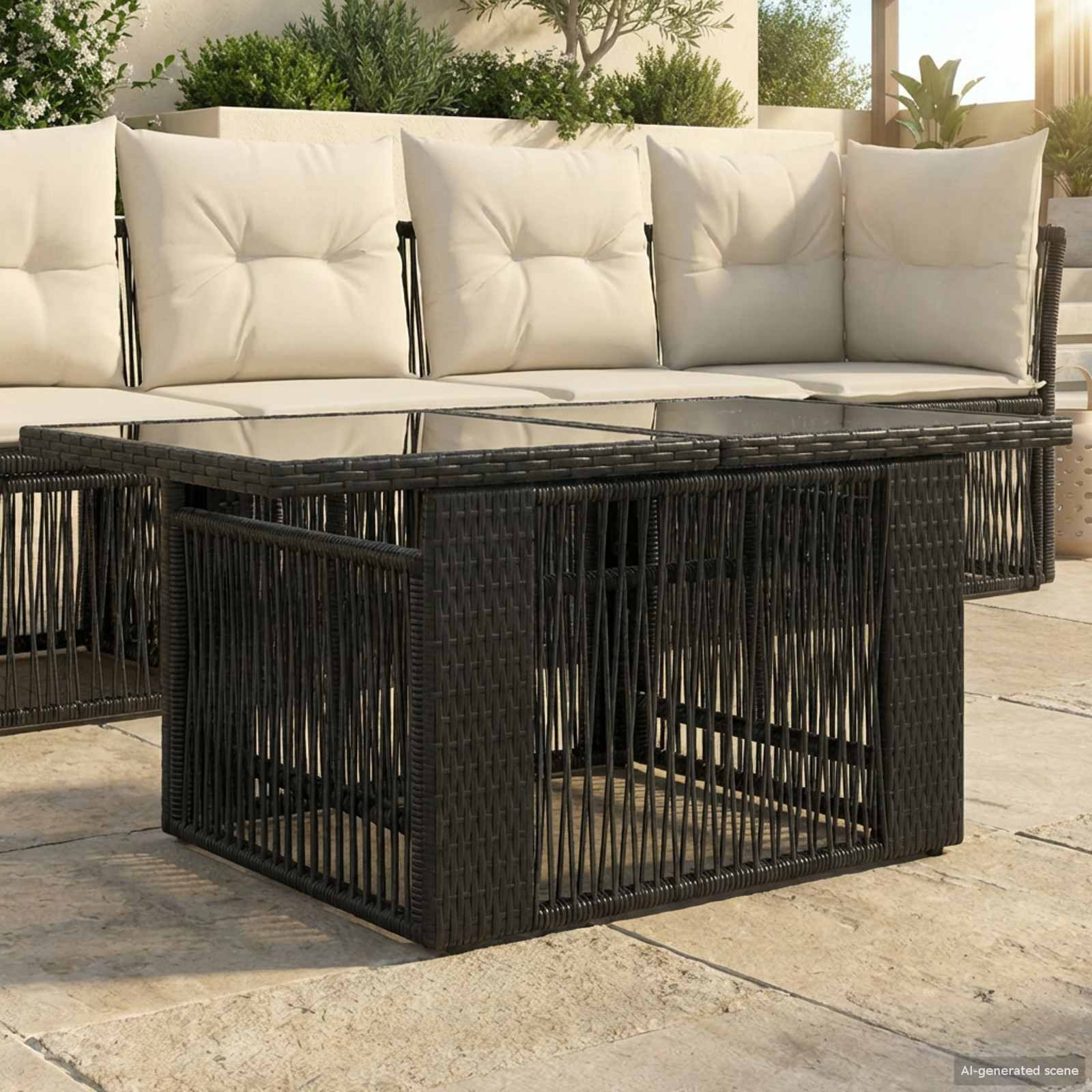 Gartentisch Schwarz 100 x 55 x 37 cm PE Rattan und Glas