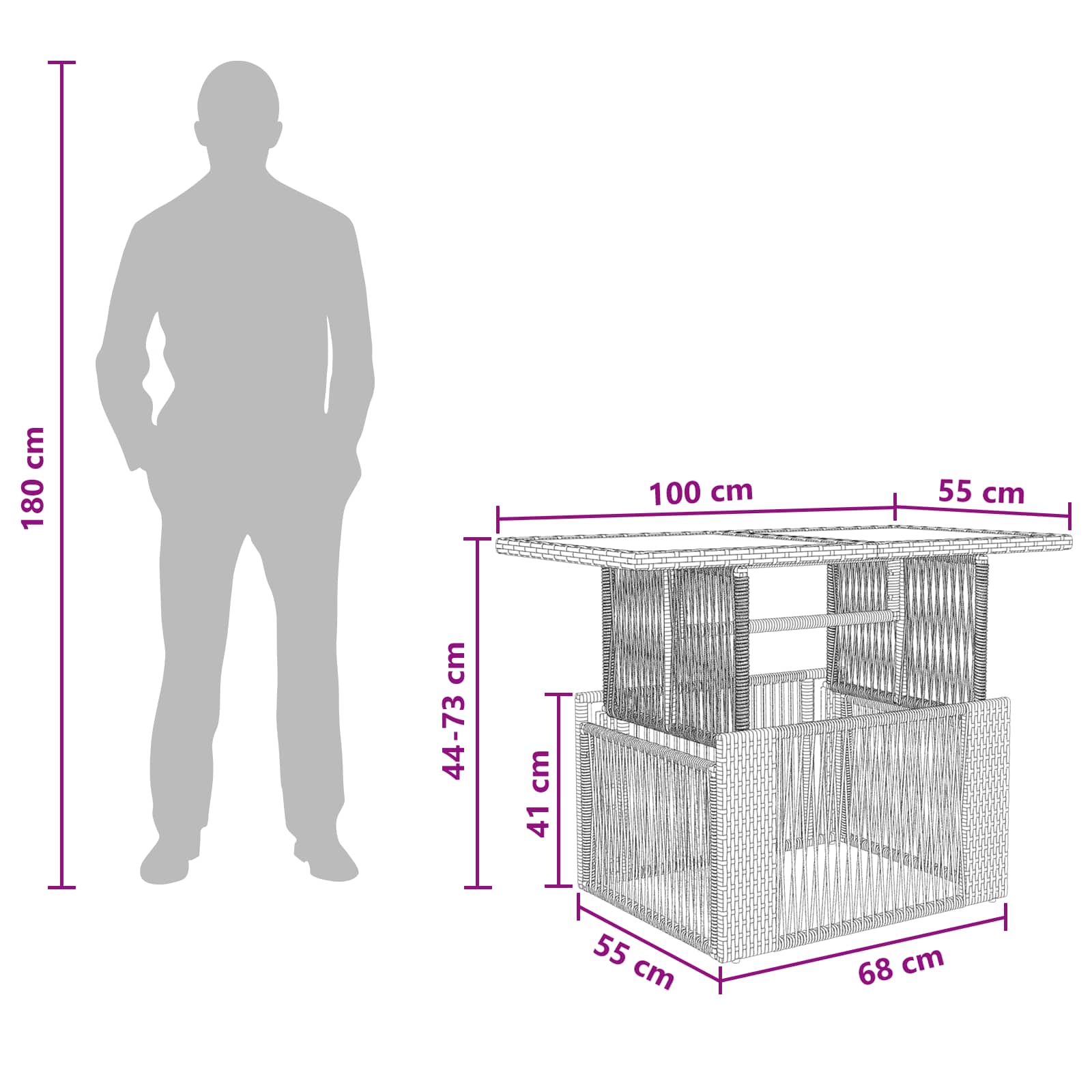 Gartentisch Schwarz 100 x 55 x 37 cm PE Rattan und Glas