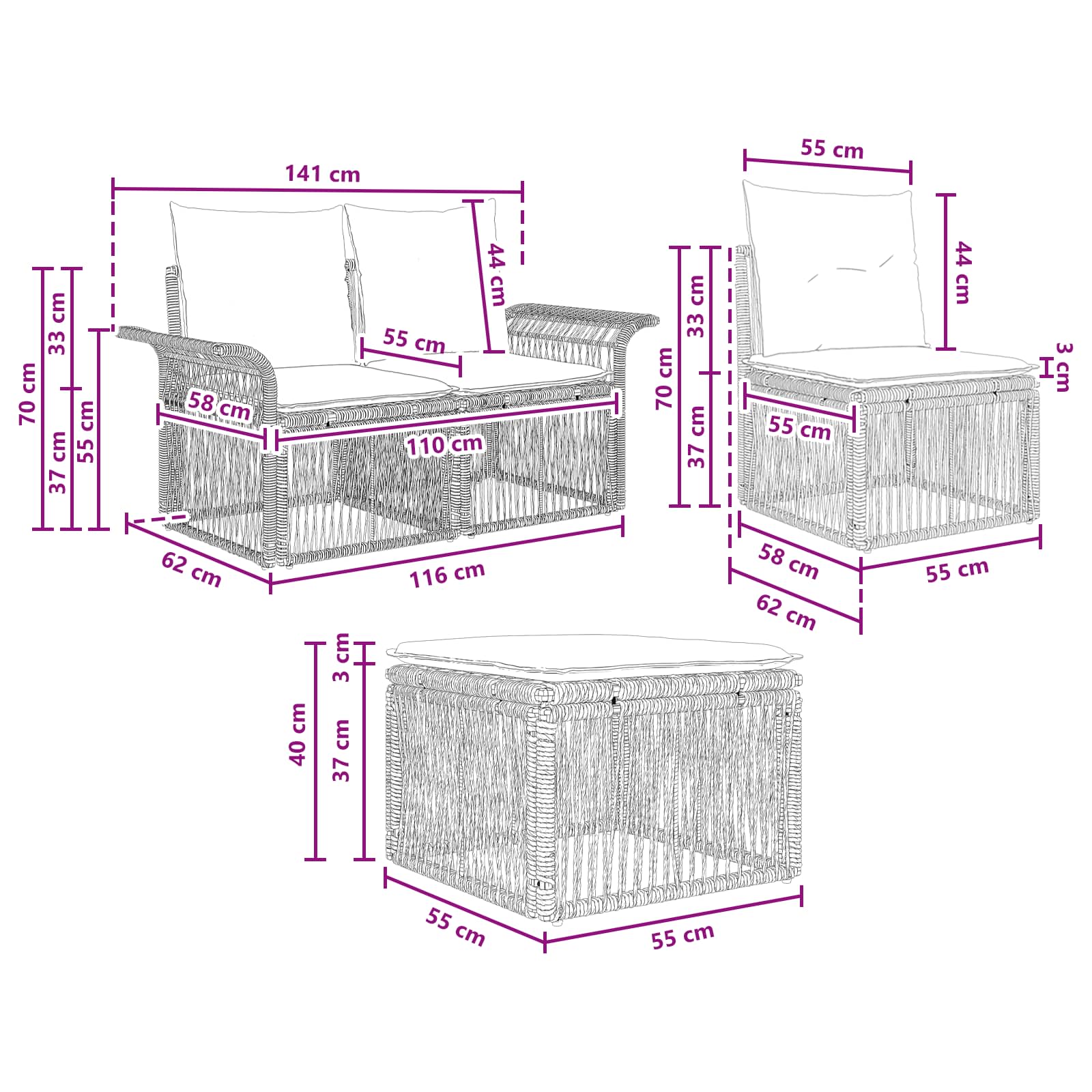 Gartensofa-set 6 pcs Beige Poly-Rattan