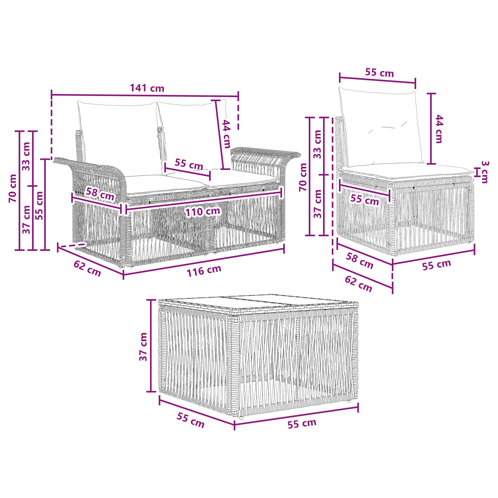 Gartensofa-set 8 pcs Grau Poly-Rattan