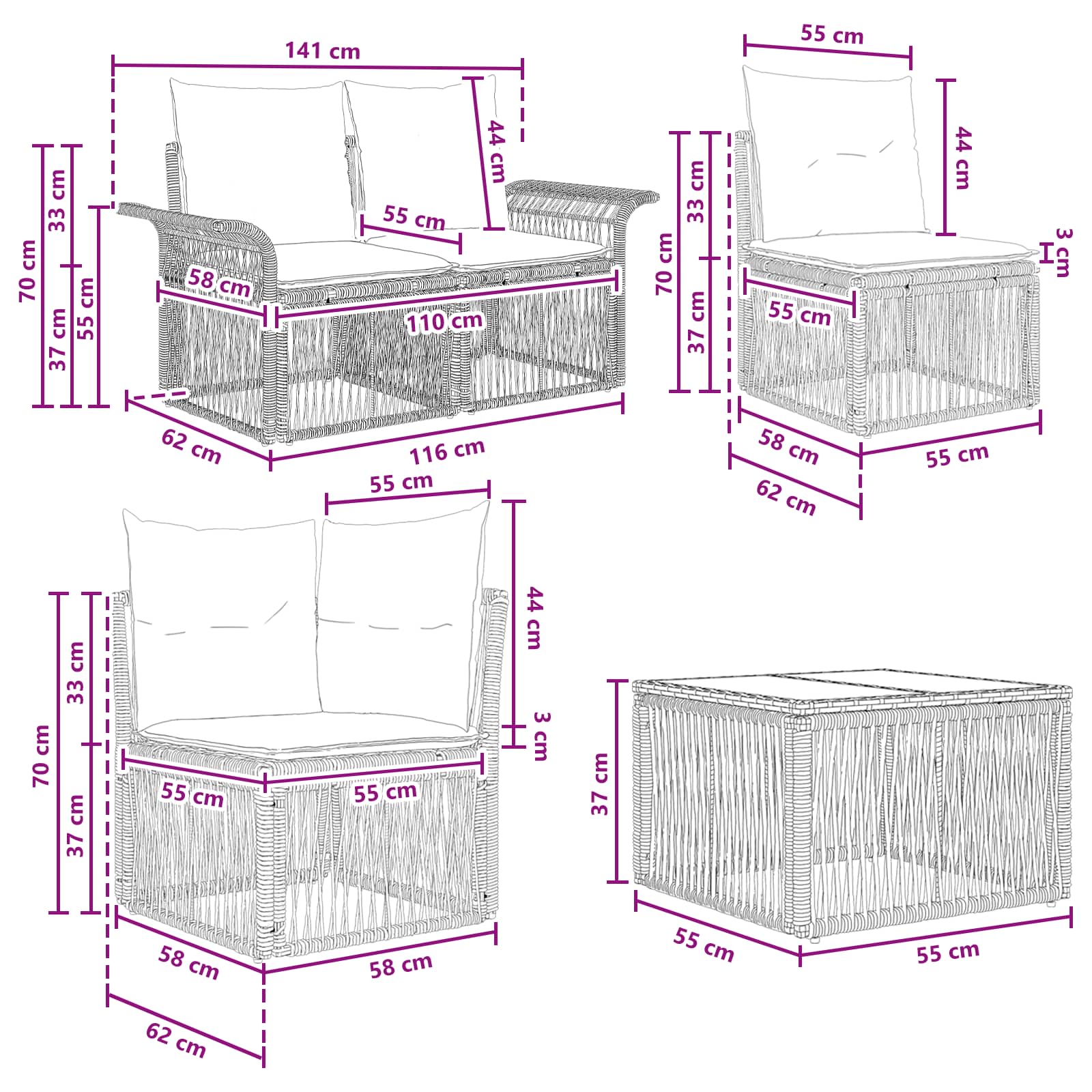Gartensofa-set 12 pcs Beige Poly-Rattan