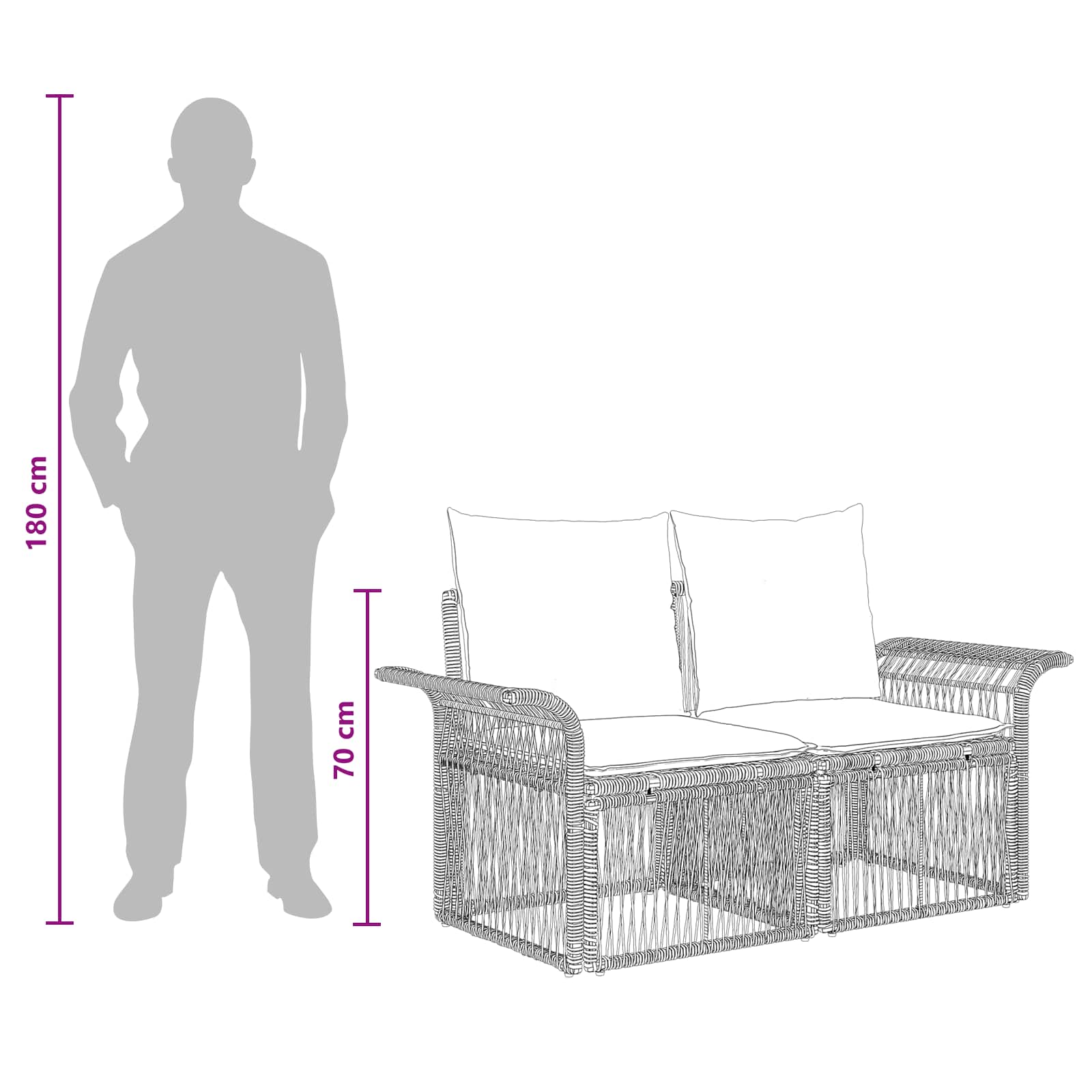 Gartensofa-set 10 pcs Schwarz und Cremeweiß Poly-Rattan