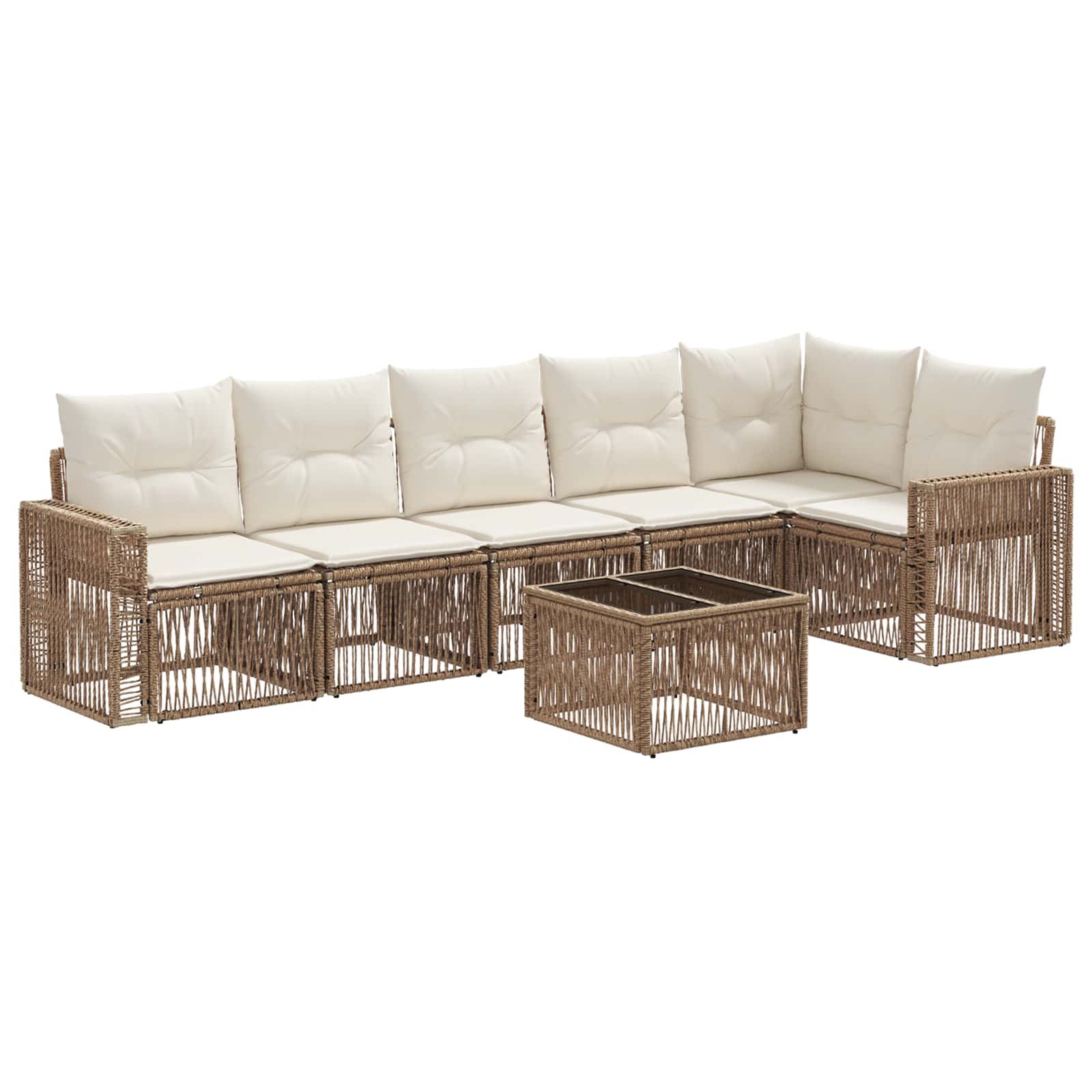 Gartensofa-set 7 pcs Beige und Cremeweiß Poly-Rattan