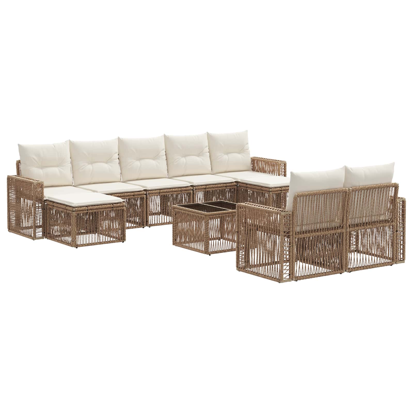 Gartensofa-set 10 pcs Beige und Cremeweiß Poly-Rattan
