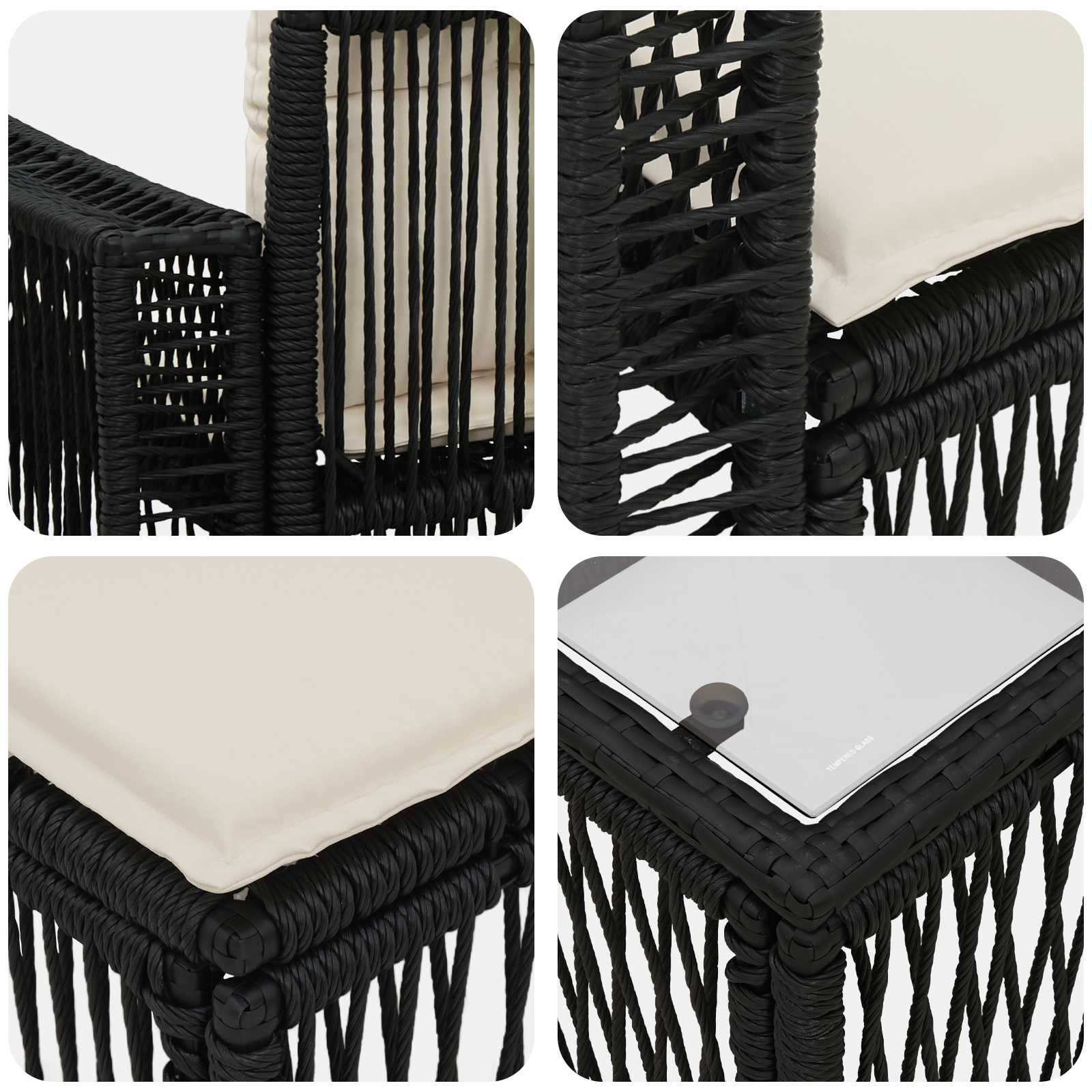 Gartensofa-set 11 pcs Schwarz und Cremeweiß Poly-Rattan