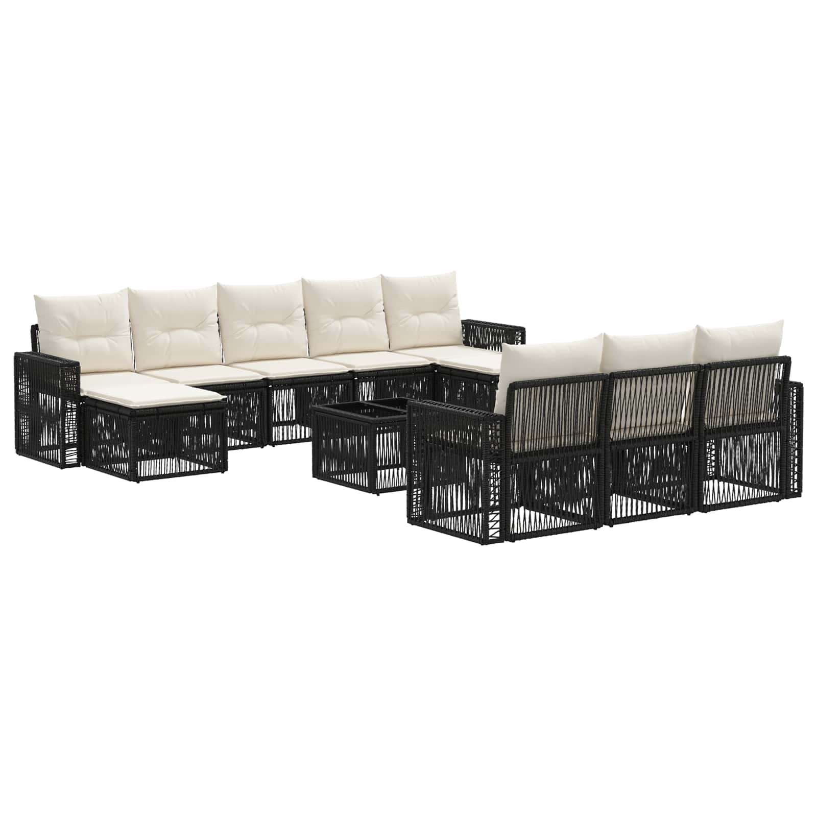 Gartensofa-set 11 pcs Schwarz und Cremeweiß Poly-Rattan