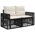 Gartensofa-set 11 pcs Schwarz und Cremeweiß Poly-Rattan