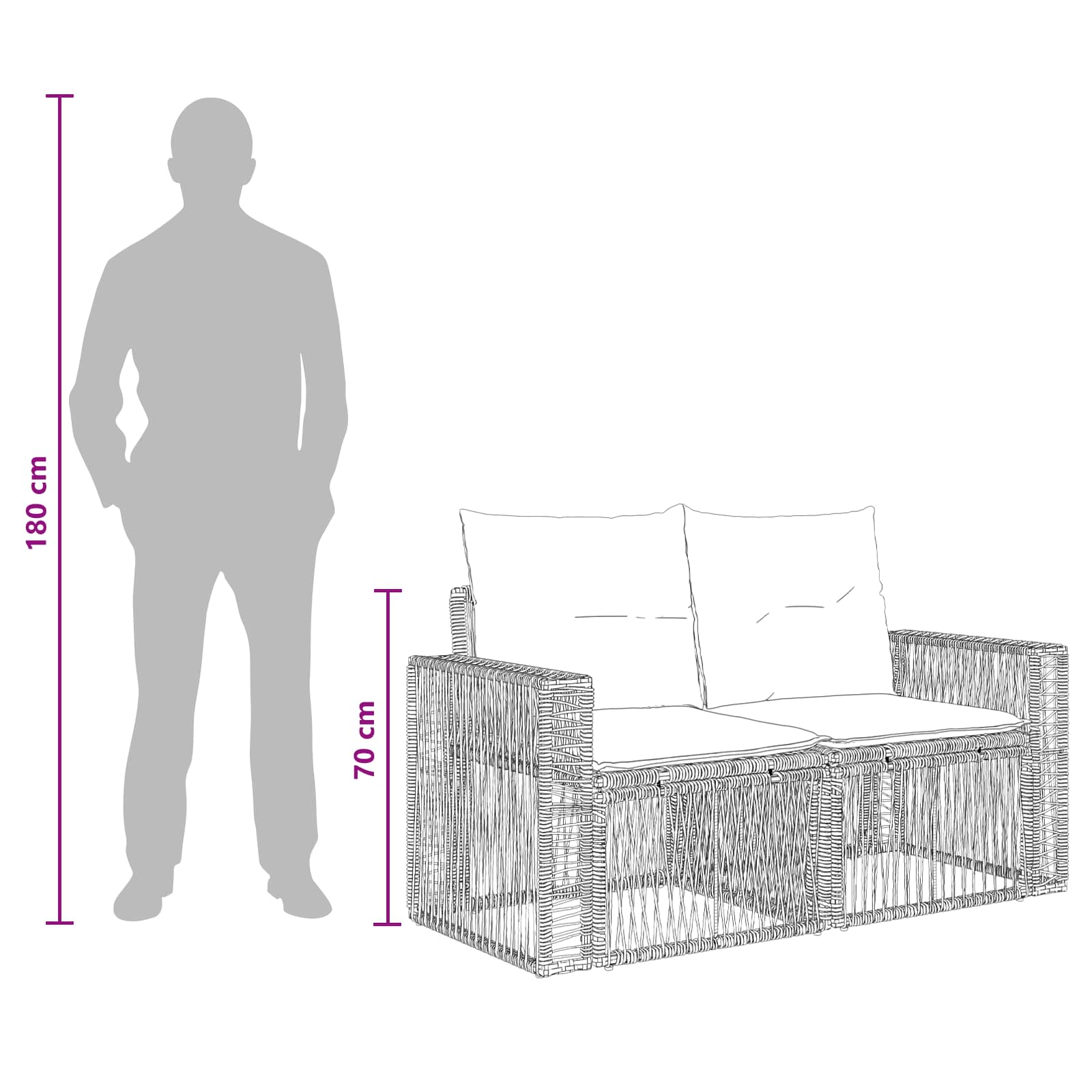 Gartensofa-set 11 pcs Schwarz und Cremeweiß Poly-Rattan