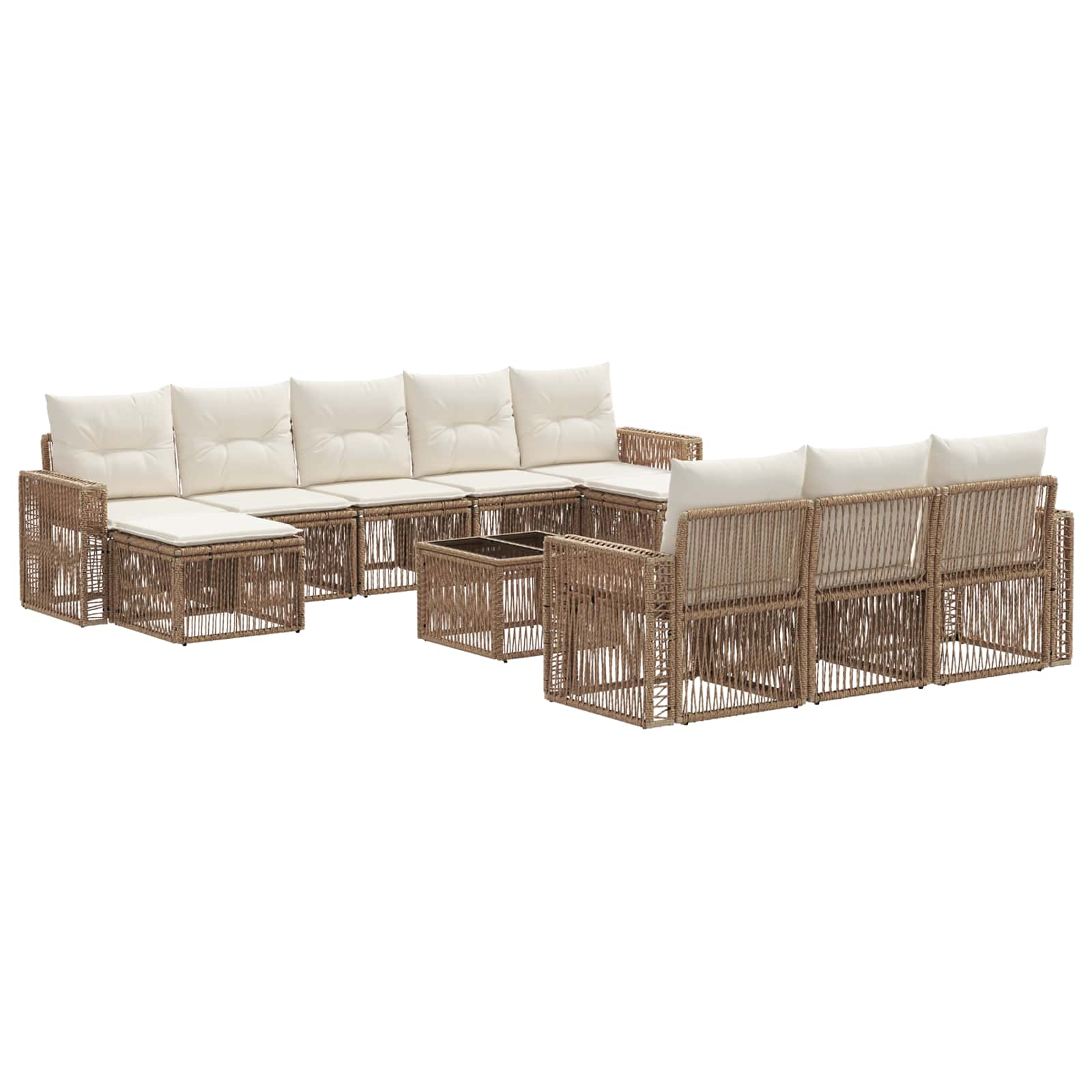 Gartensofa-set 11 pcs Beige und Cremeweiß Poly-Rattan