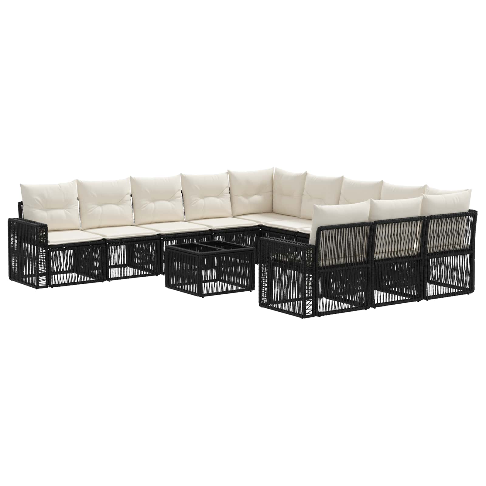 Gartensofa-set 12 pcs Schwarz und Cremeweiß Poly-Rattan