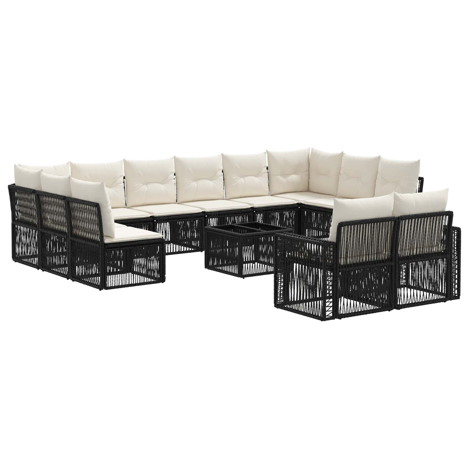 Gartensofa-set 13 pcs Schwarz und Cremeweiß Poly-Rattan