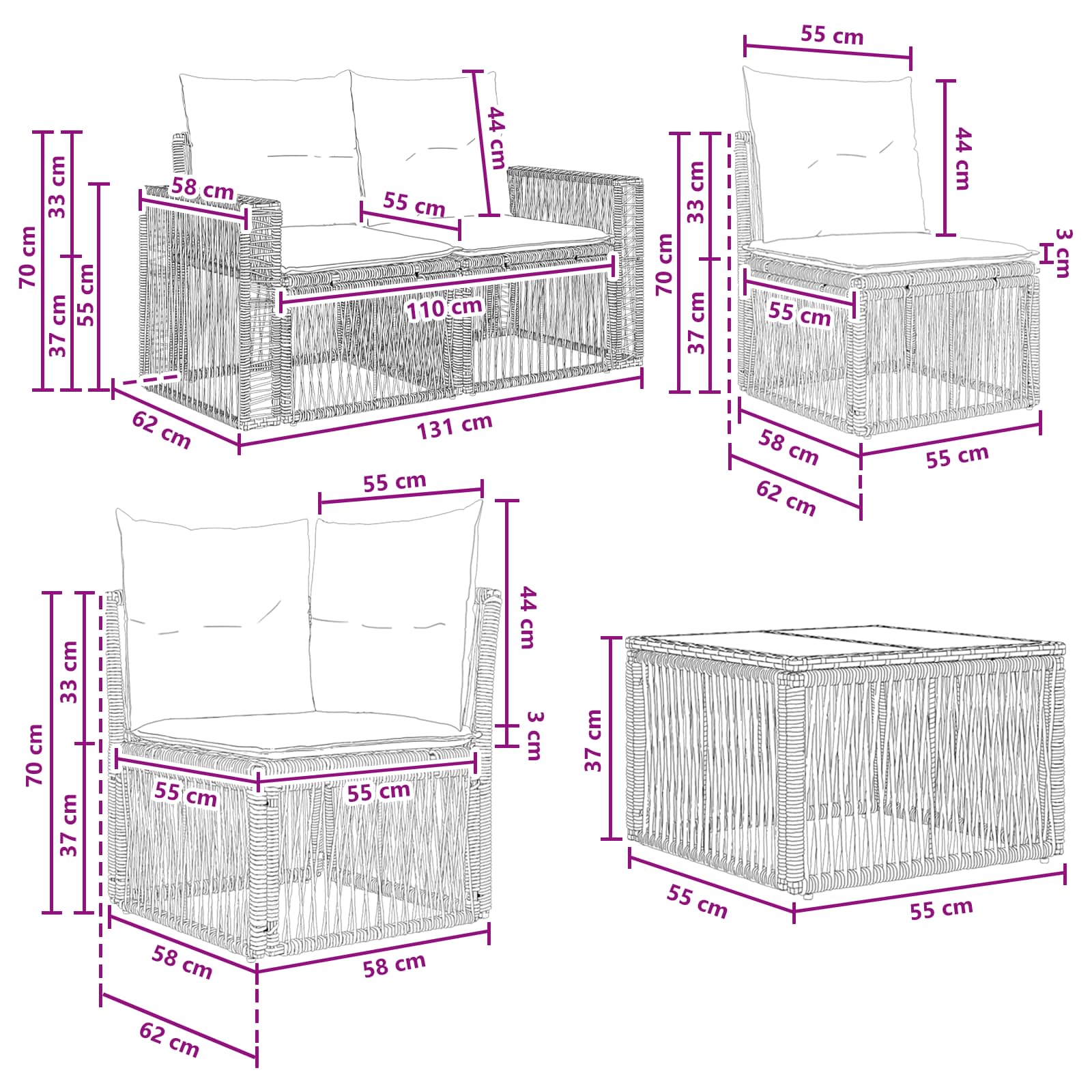 Gartensofa-set 13 pcs Beige und Cremeweiß Poly-Rattan