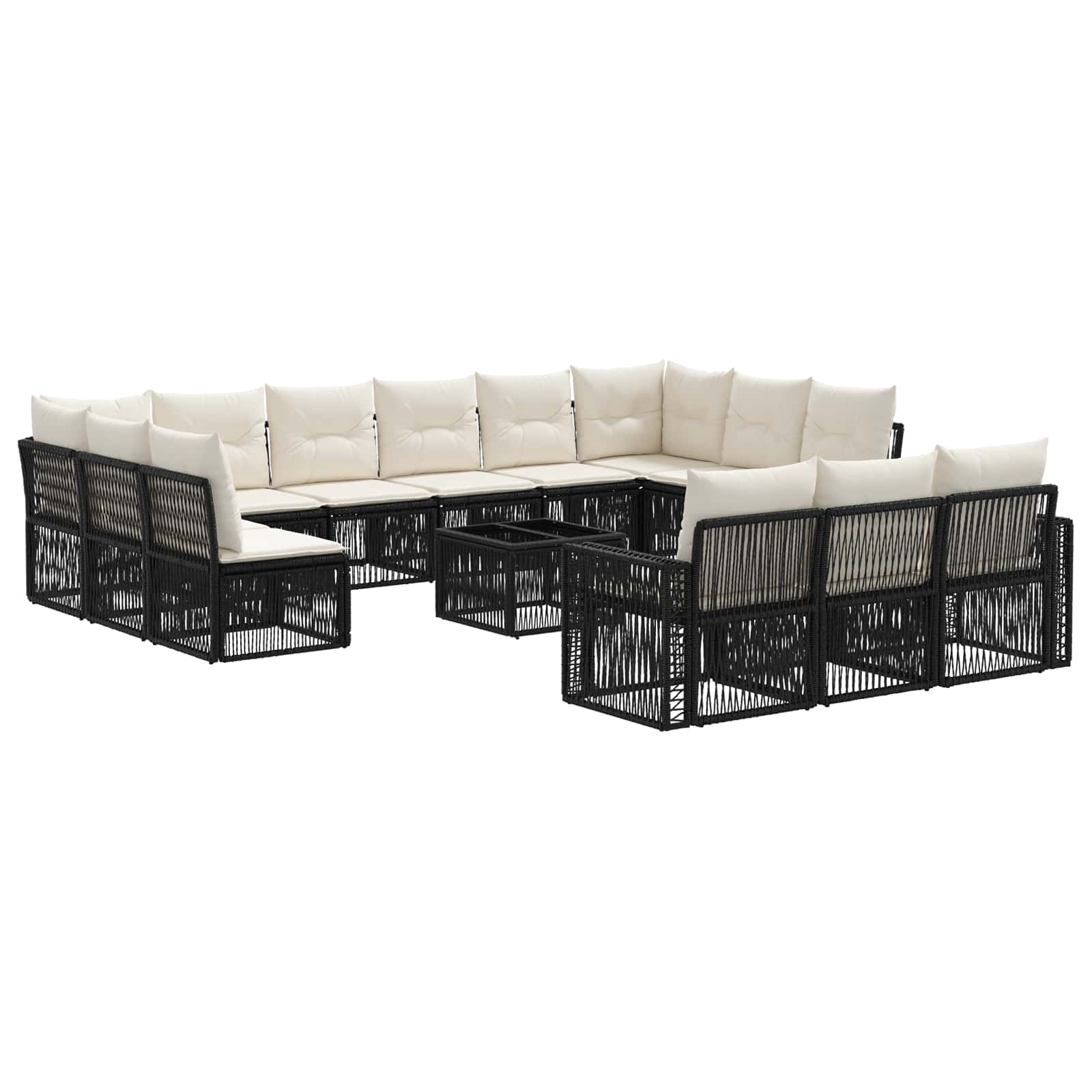 Gartensofa-set 14 pcs Schwarz und Cremeweiß Poly-Rattan