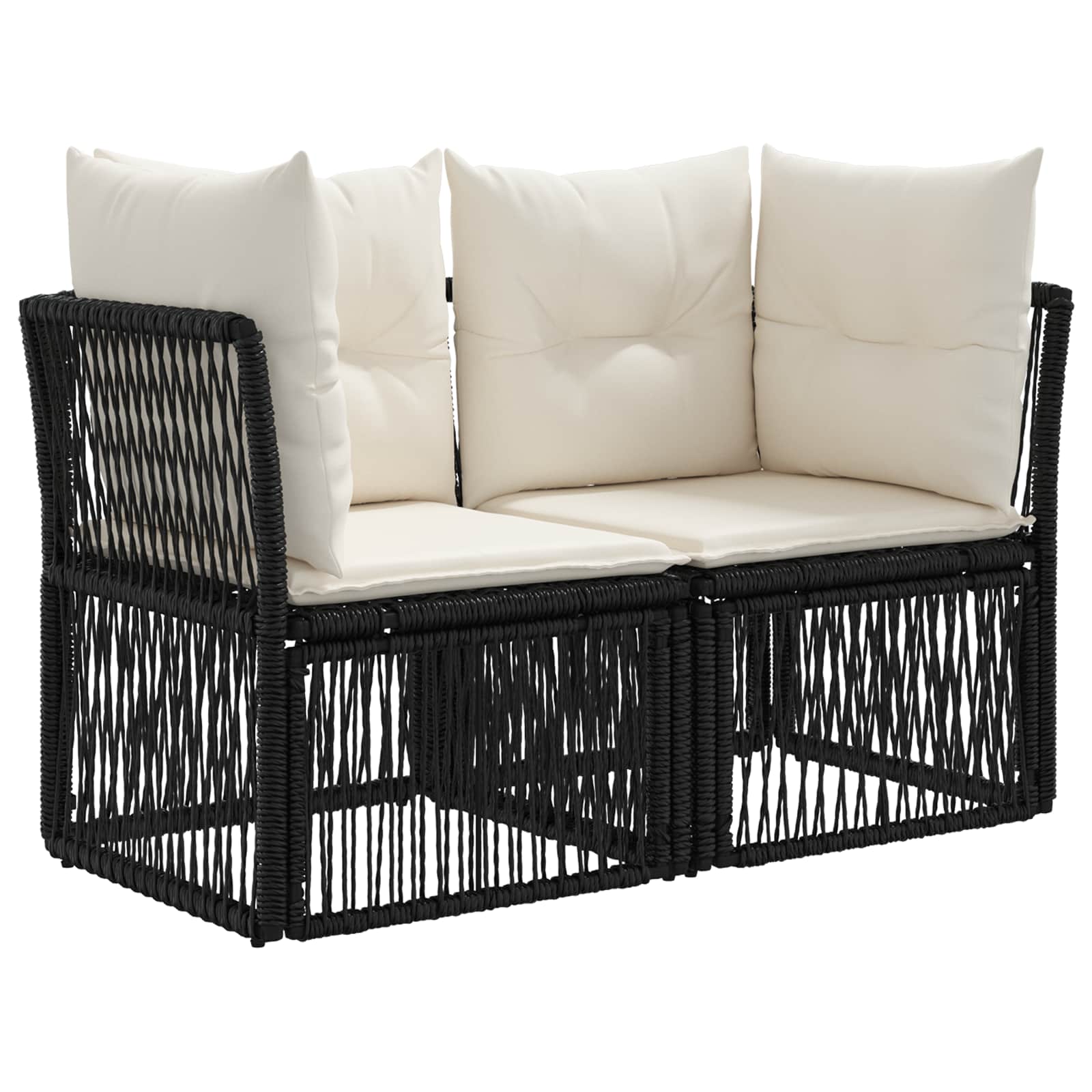 Gartensofa-set 14 pcs Schwarz und Cremeweiß Poly-Rattan