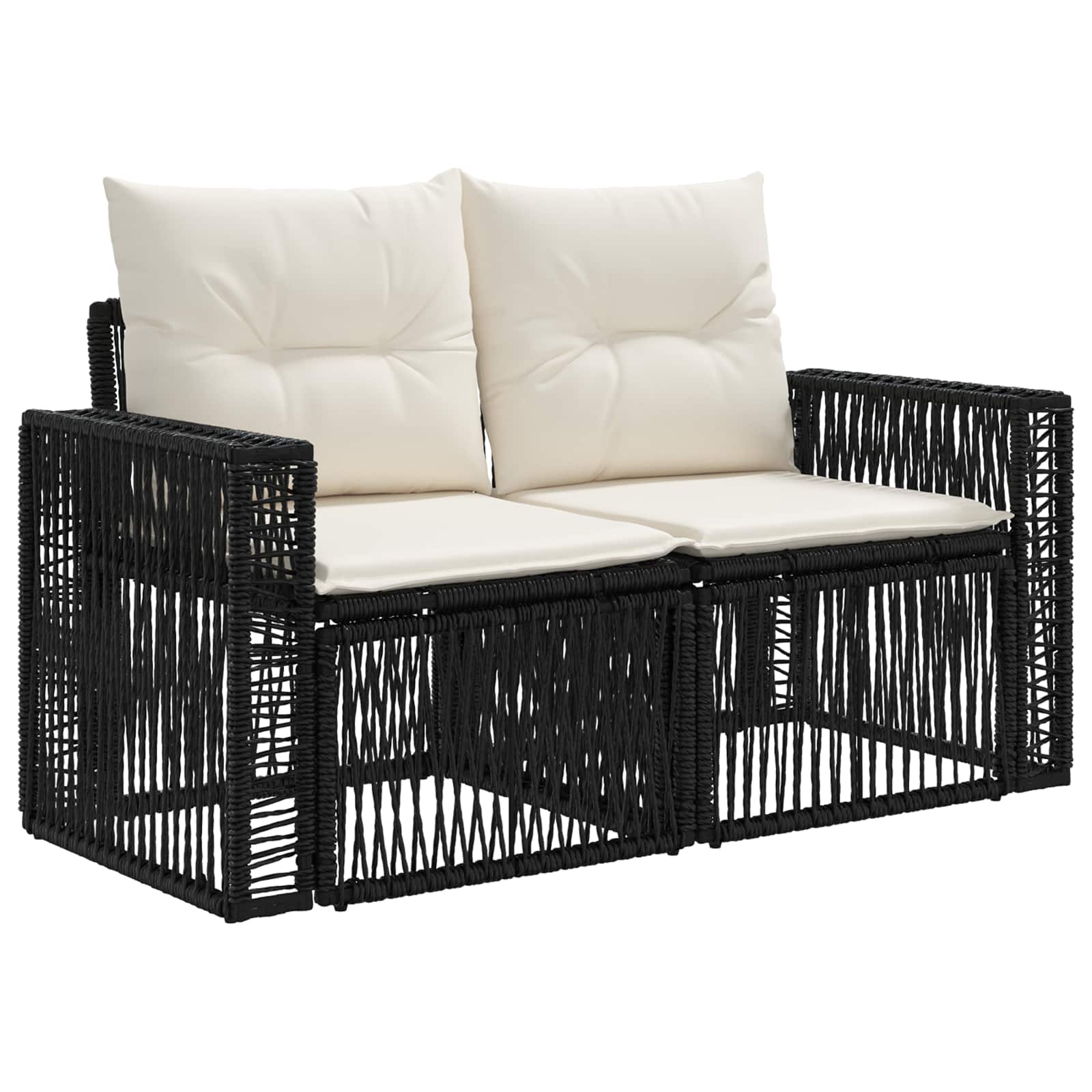 Gartensofa-set 14 pcs Schwarz und Cremeweiß Poly-Rattan