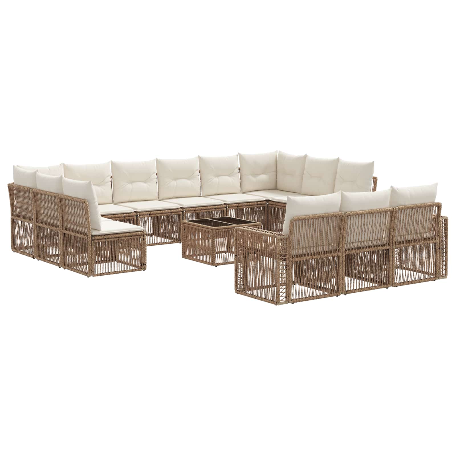 Gartensofa-set 14 pcs Beige und Cremeweiß Poly-Rattan