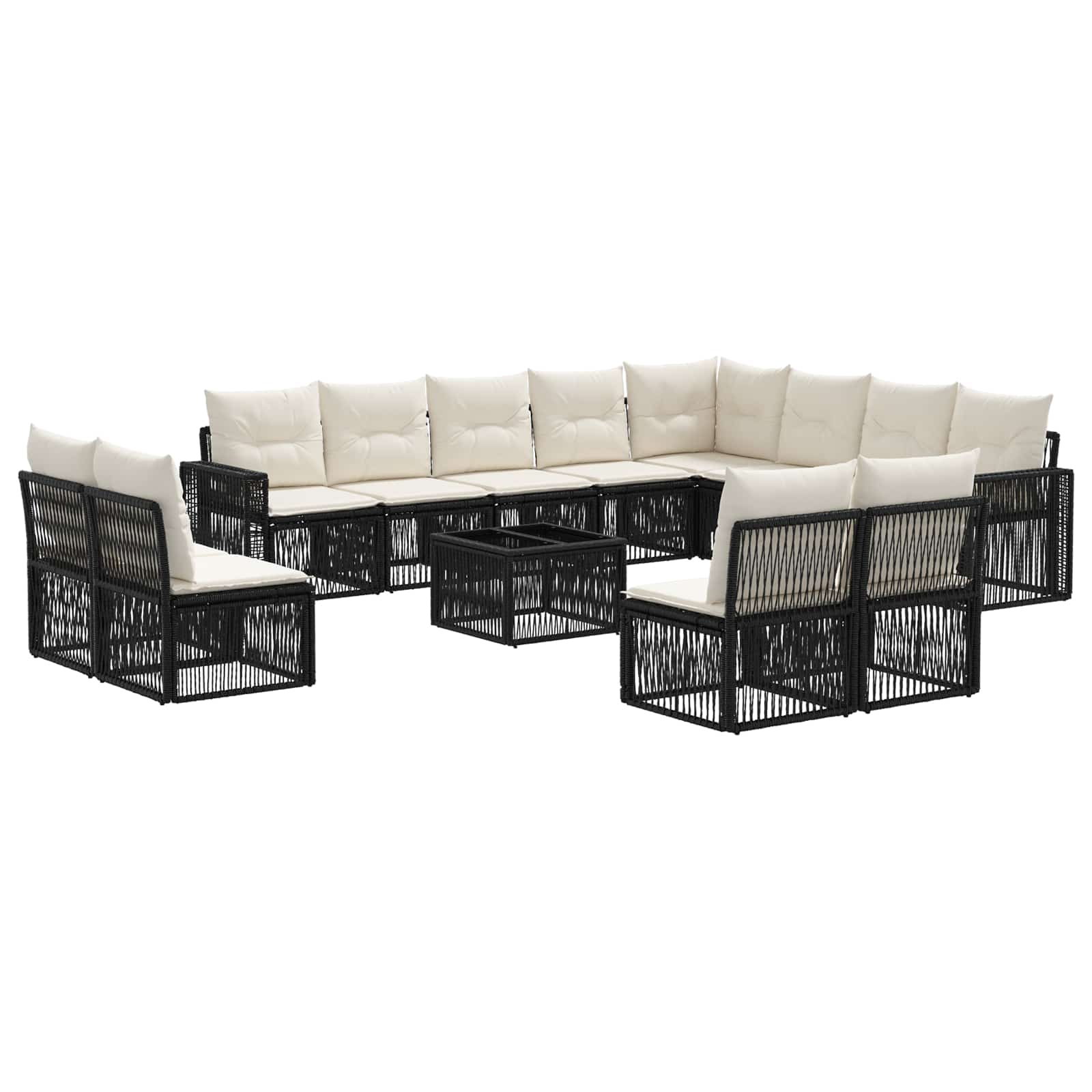 Gartensofa-set 13 pcs Schwarz und Cremeweiß Poly-Rattan