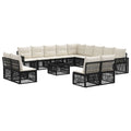 Gartensofa-set 14 pcs Schwarz und Cremeweiß Poly-Rattan
