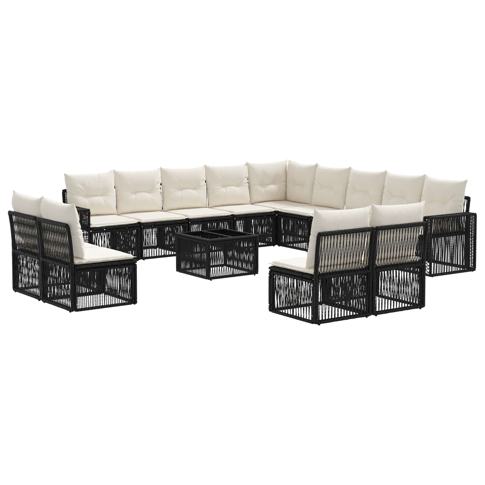 Gartensofa-set 14 pcs Schwarz und Cremeweiß Poly-Rattan