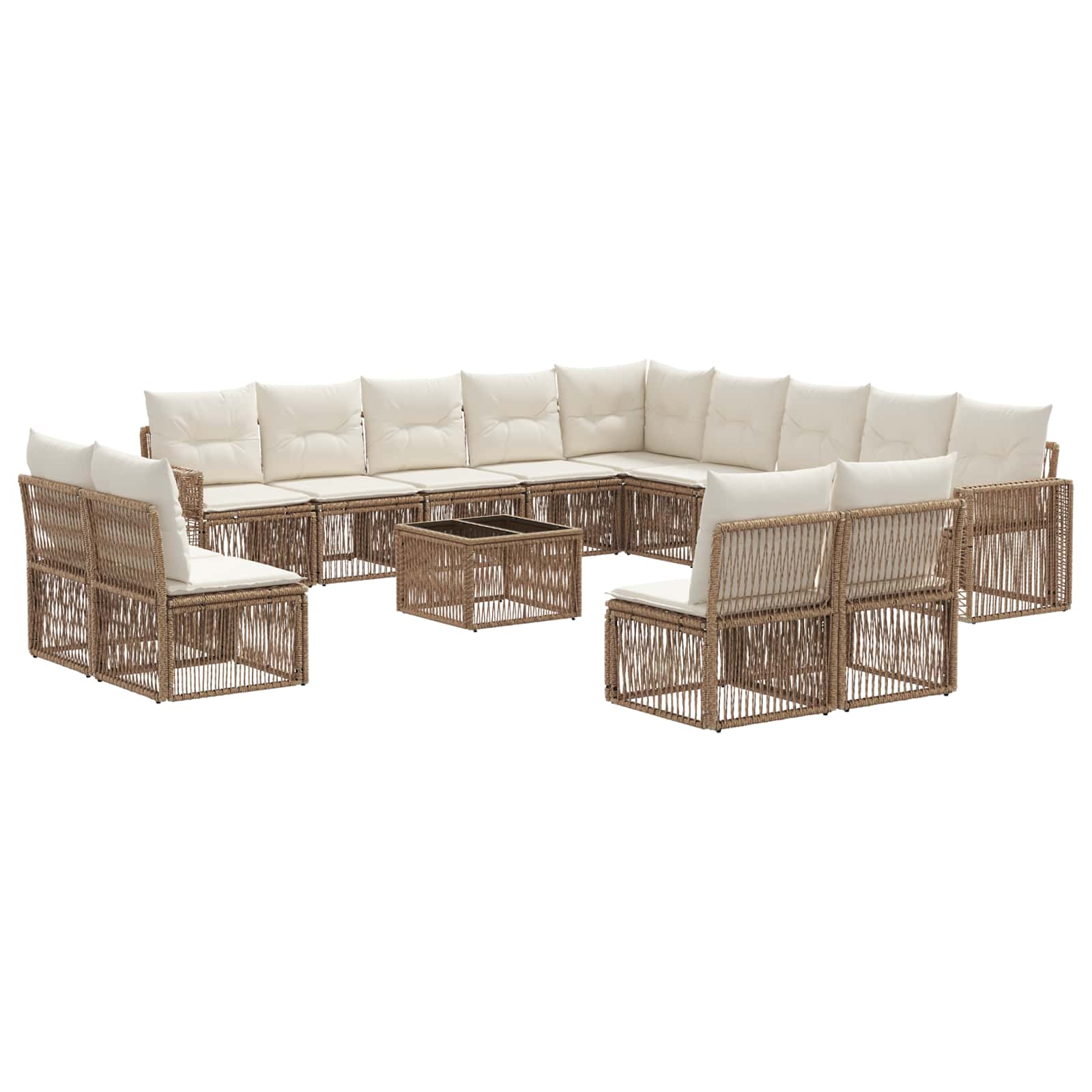 Gartensofa-set 14 pcs Beige und Cremeweiß Poly-Rattan