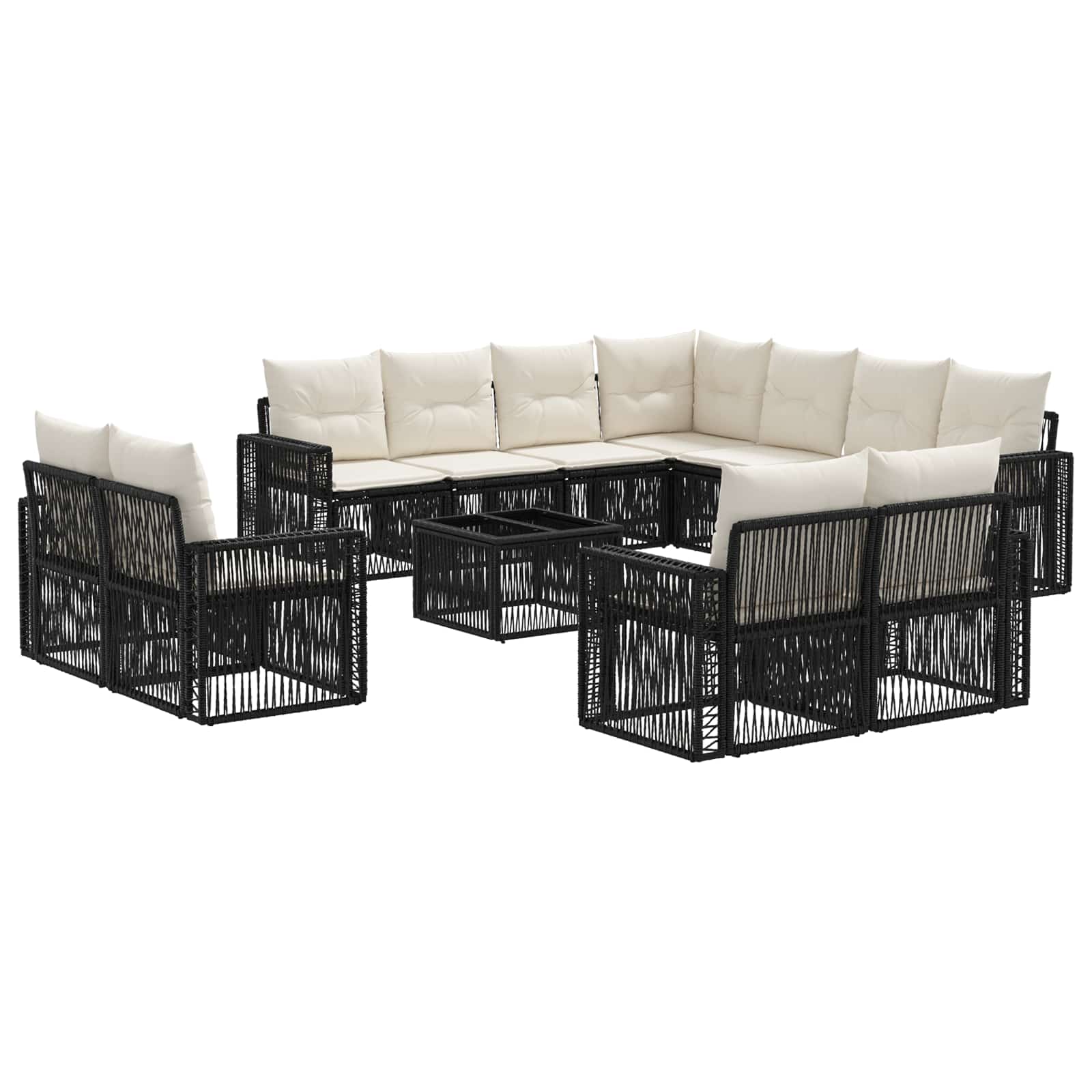 Gartensofa-set 12 pcs Schwarz und Cremeweiß Poly-Rattan
