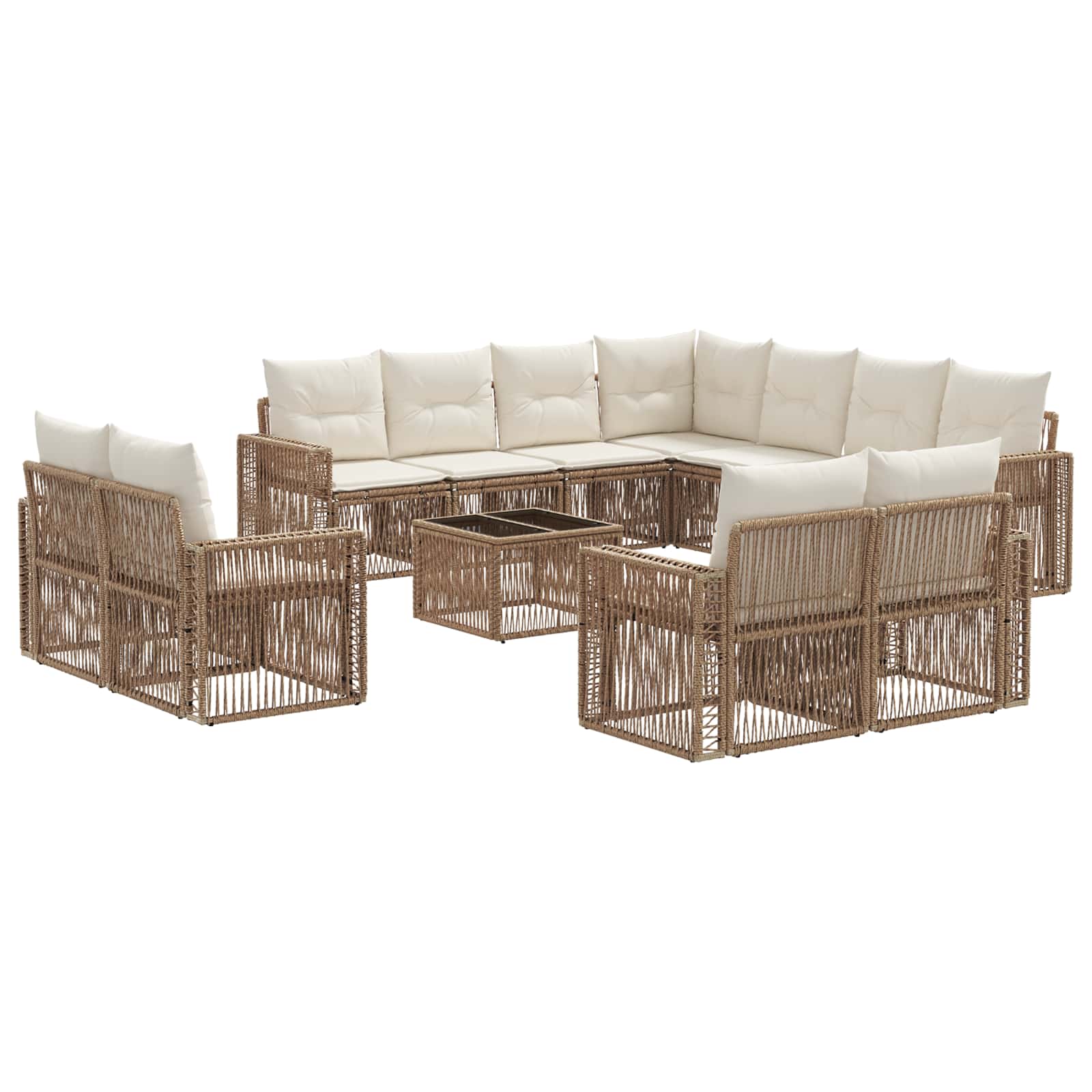 Gartensofa-set 12 pcs Beige und Cremeweiß Poly-Rattan