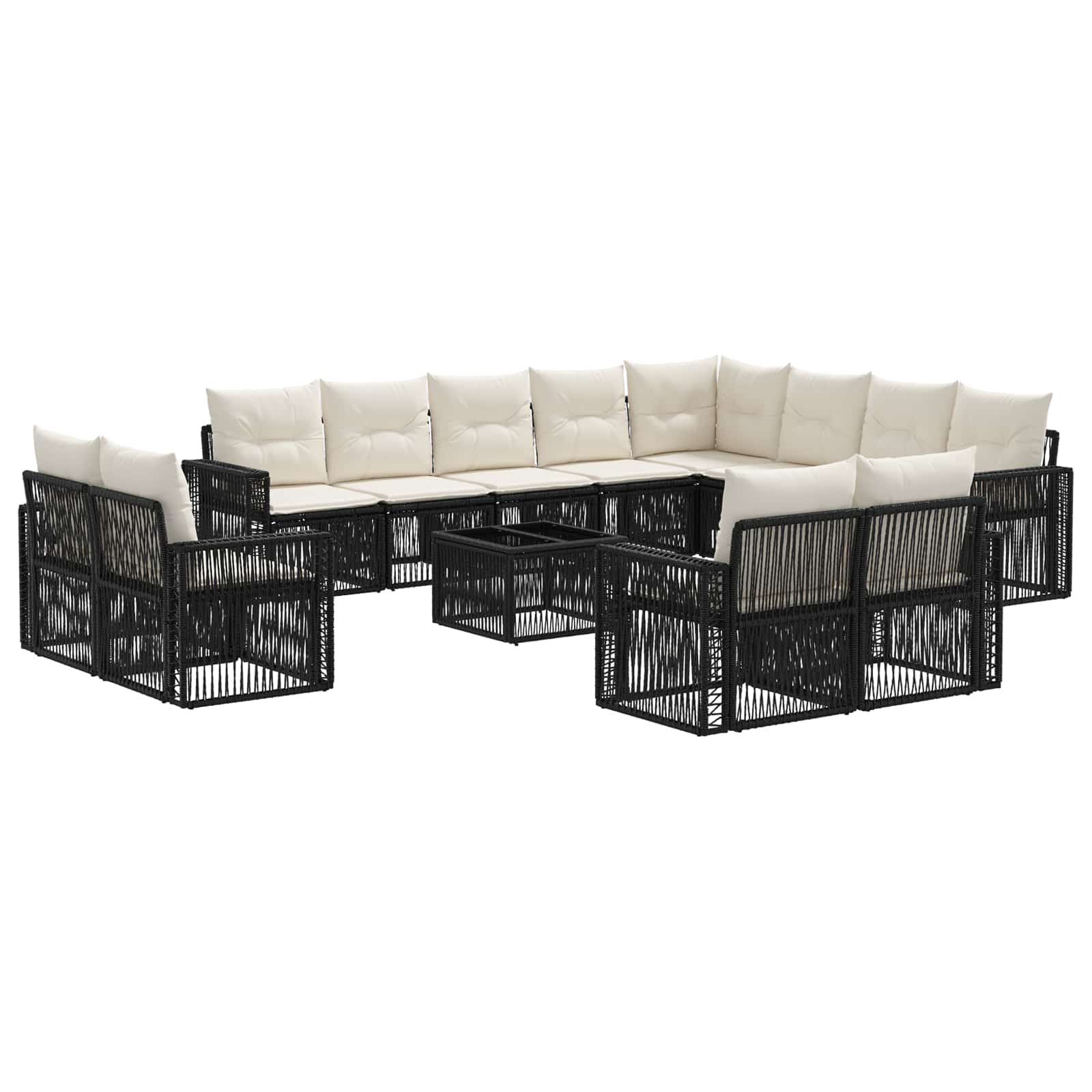 Gartensofa-set 13 pcs Schwarz und Cremeweiß Poly-Rattan