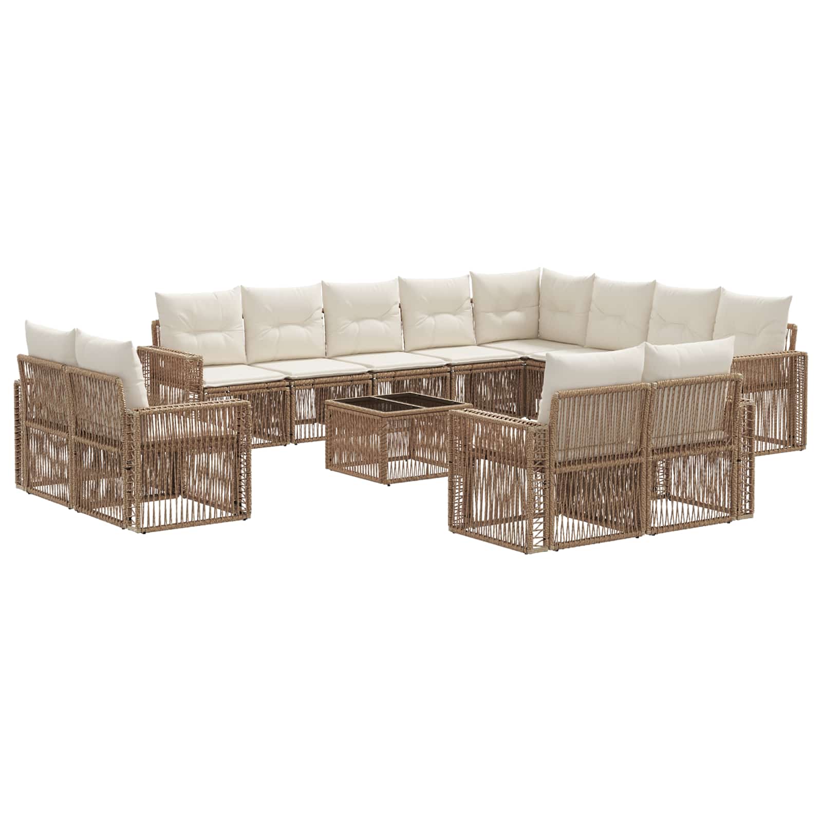 Gartensofa-set 13 pcs Beige und Cremeweiß Poly-Rattan