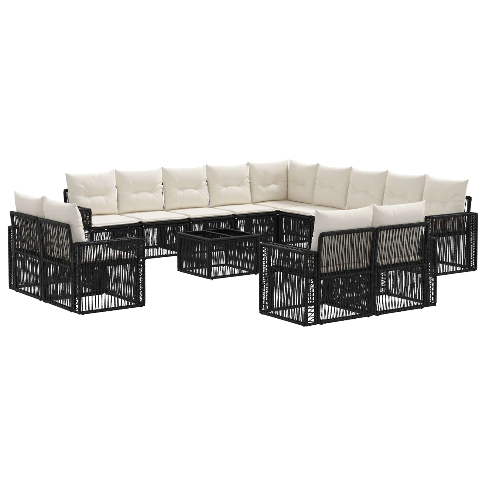 Gartensofa-set 14 pcs Schwarz und Cremeweiß Poly-Rattan