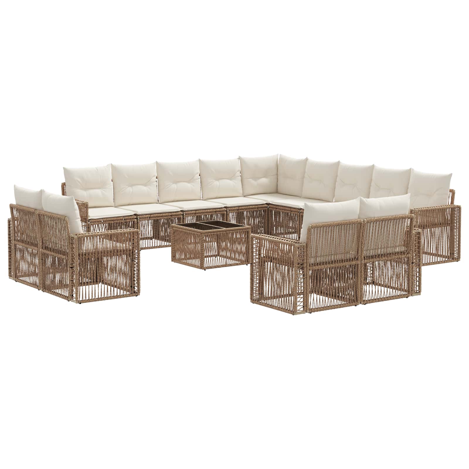Gartensofa-set 14 pcs Beige und Cremeweiß Poly-Rattan