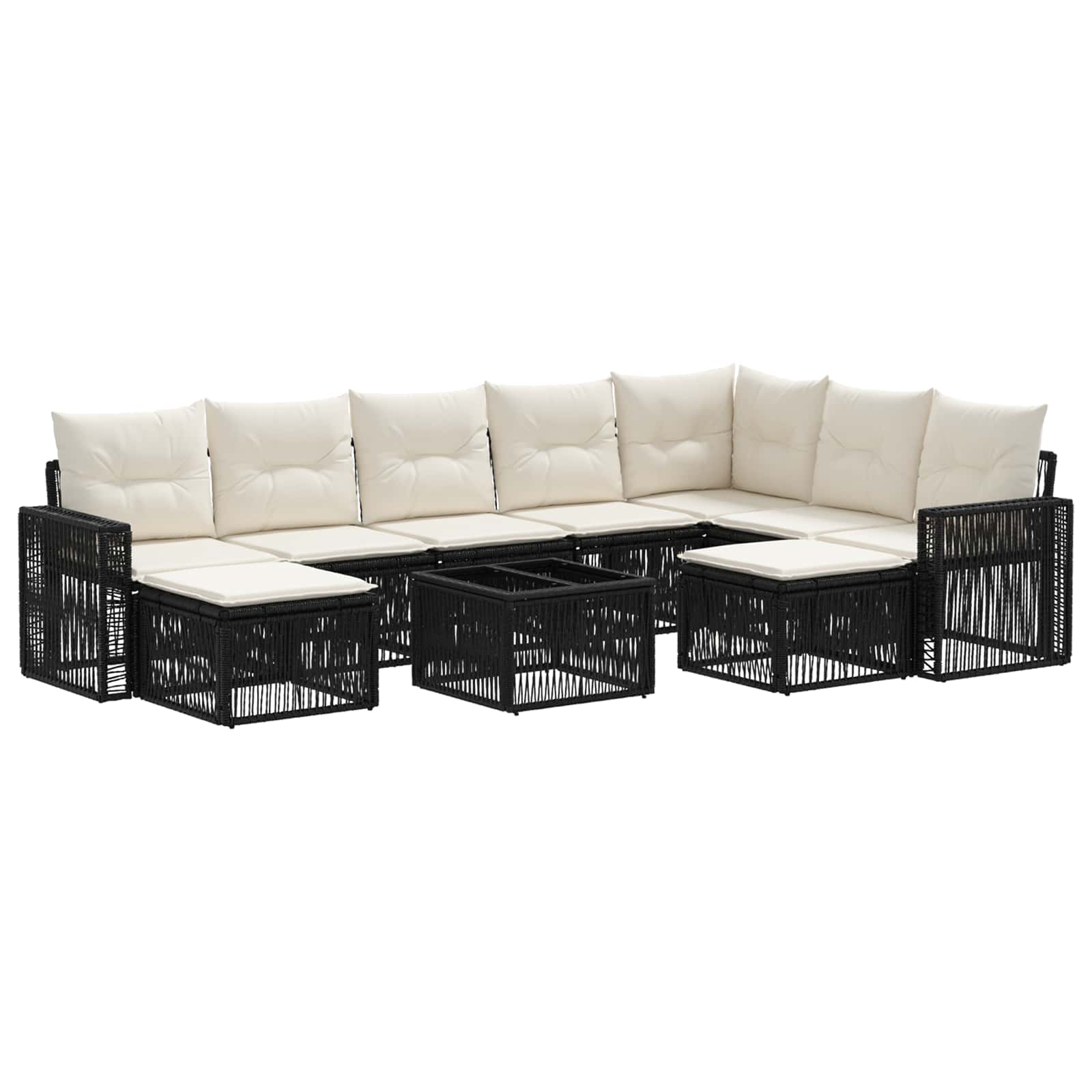 Gartensofa-set 10 pcs Schwarz und Cremeweiß Poly-Rattan