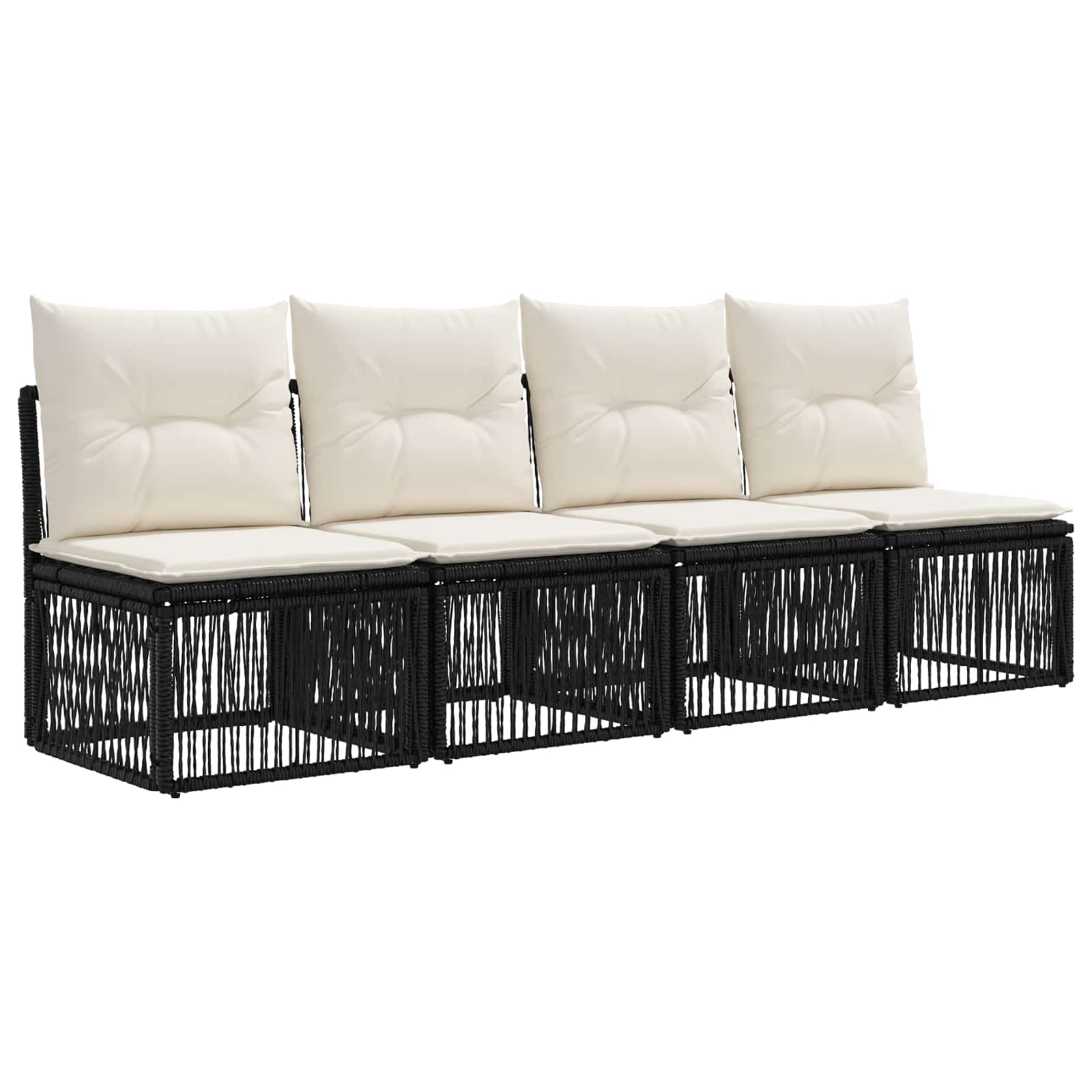 Gartensofa-set 10 pcs Schwarz und Cremeweiß Poly-Rattan