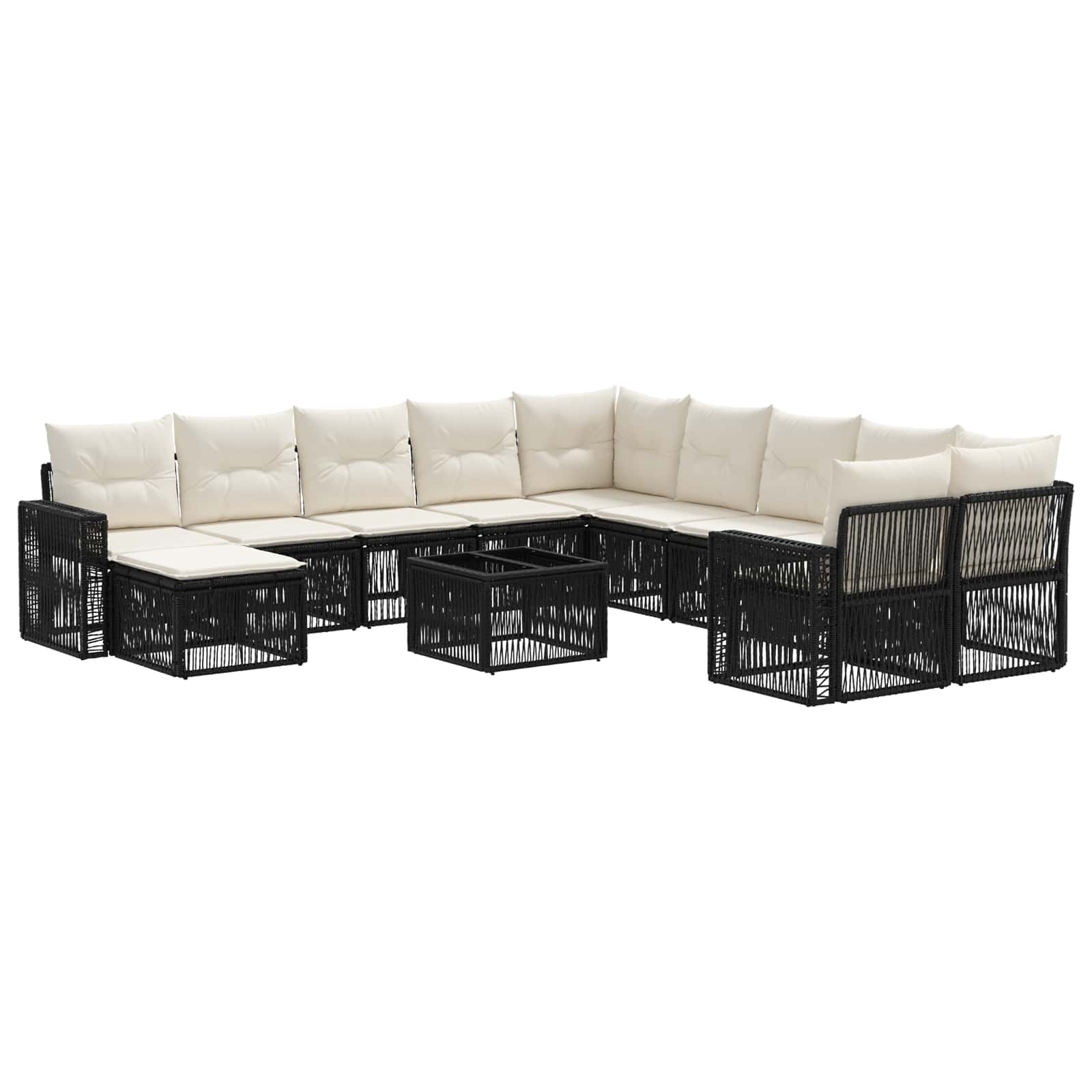 Gartensofa-set 12 pcs Schwarz und Cremeweiß Poly-Rattan