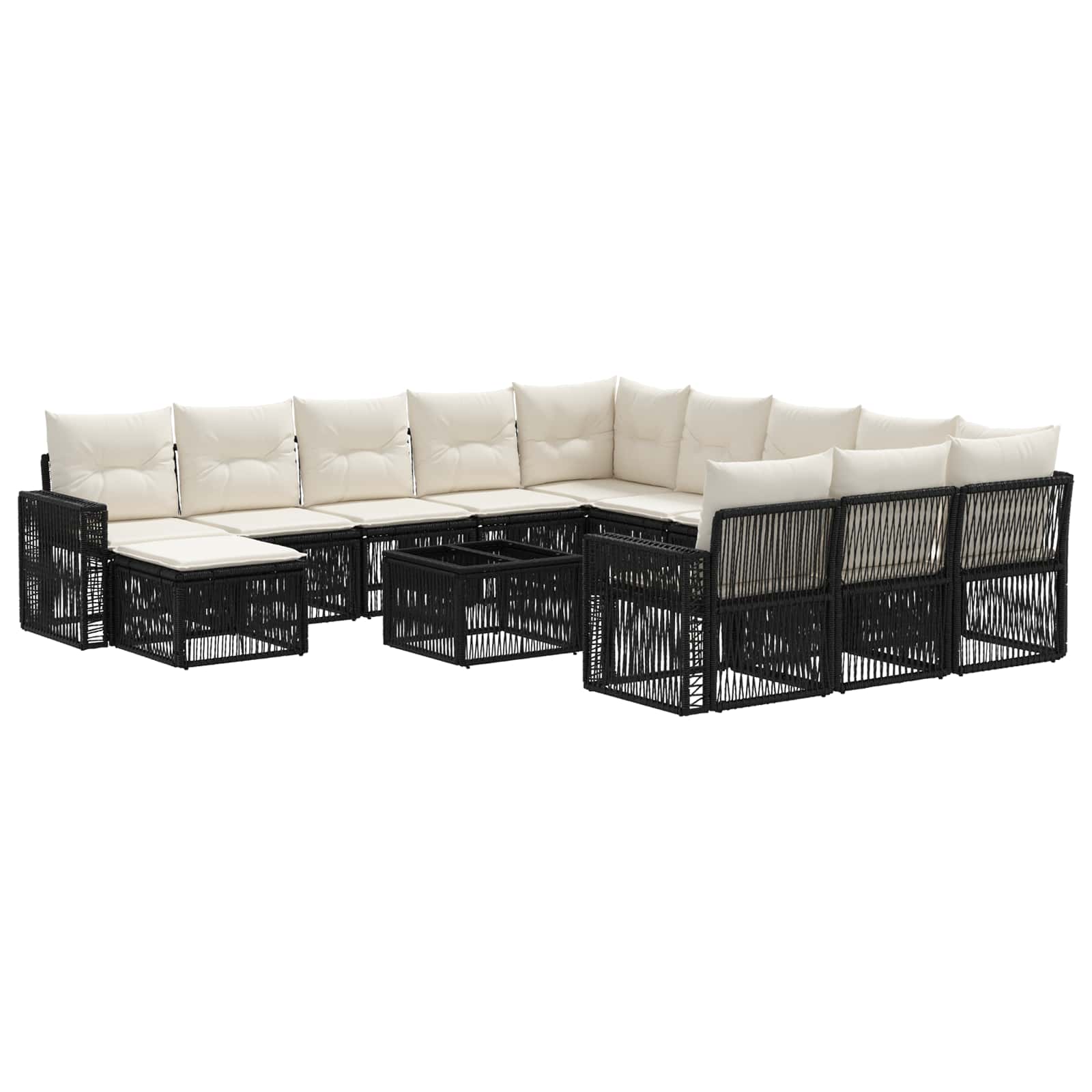 Gartensofa-set 13 pcs Schwarz und Cremeweiß Poly-Rattan