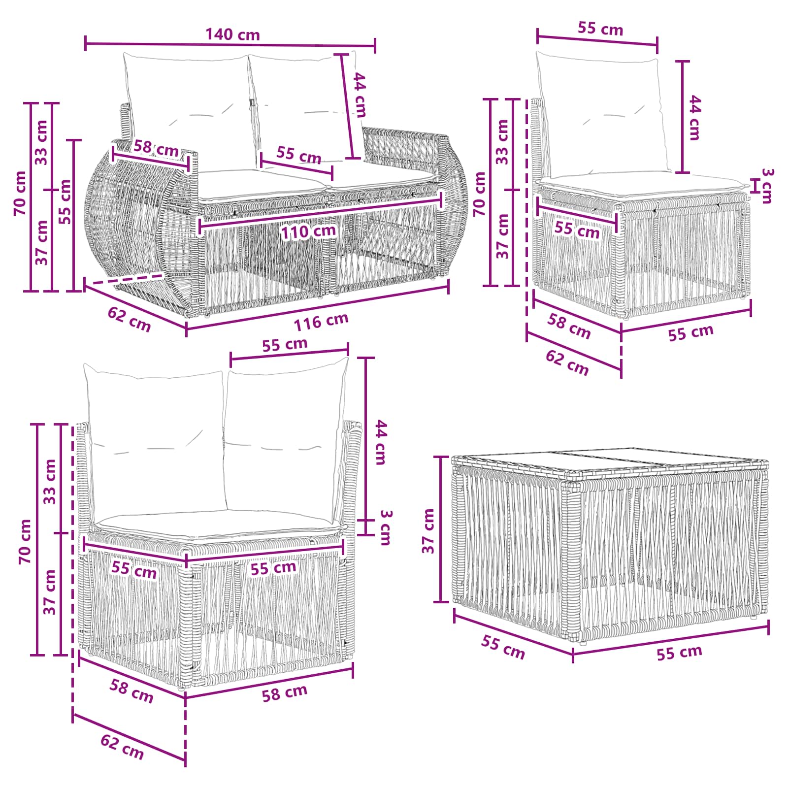 Gartensofa-set 7 pcs Grau und Dunkelgrau Poly-Rattan