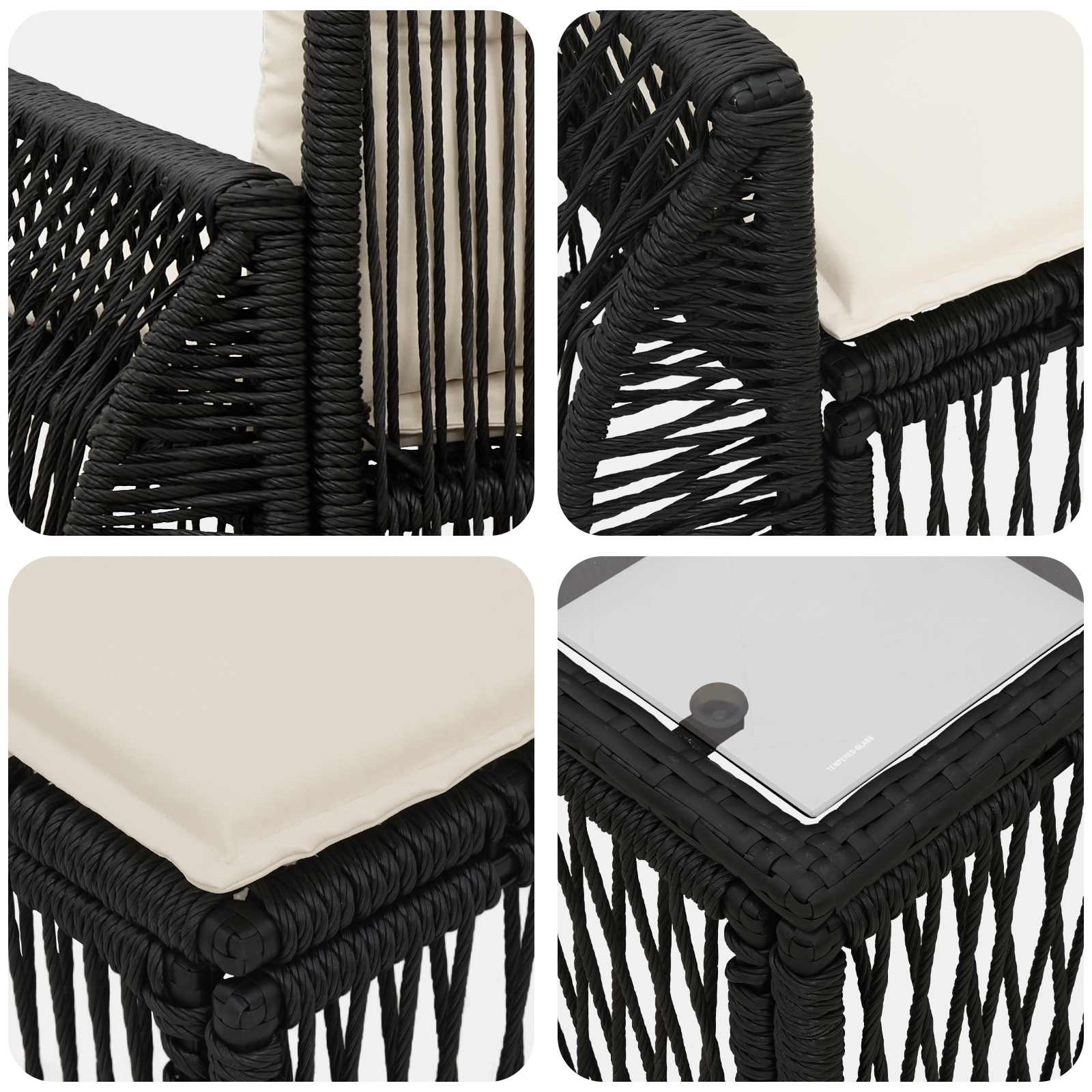 Gartensofa-set 10 pcs Schwarz und Cremeweiß Poly-Rattan
