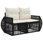 Gartensofa-set 10 pcs Schwarz und Cremeweiß Poly-Rattan