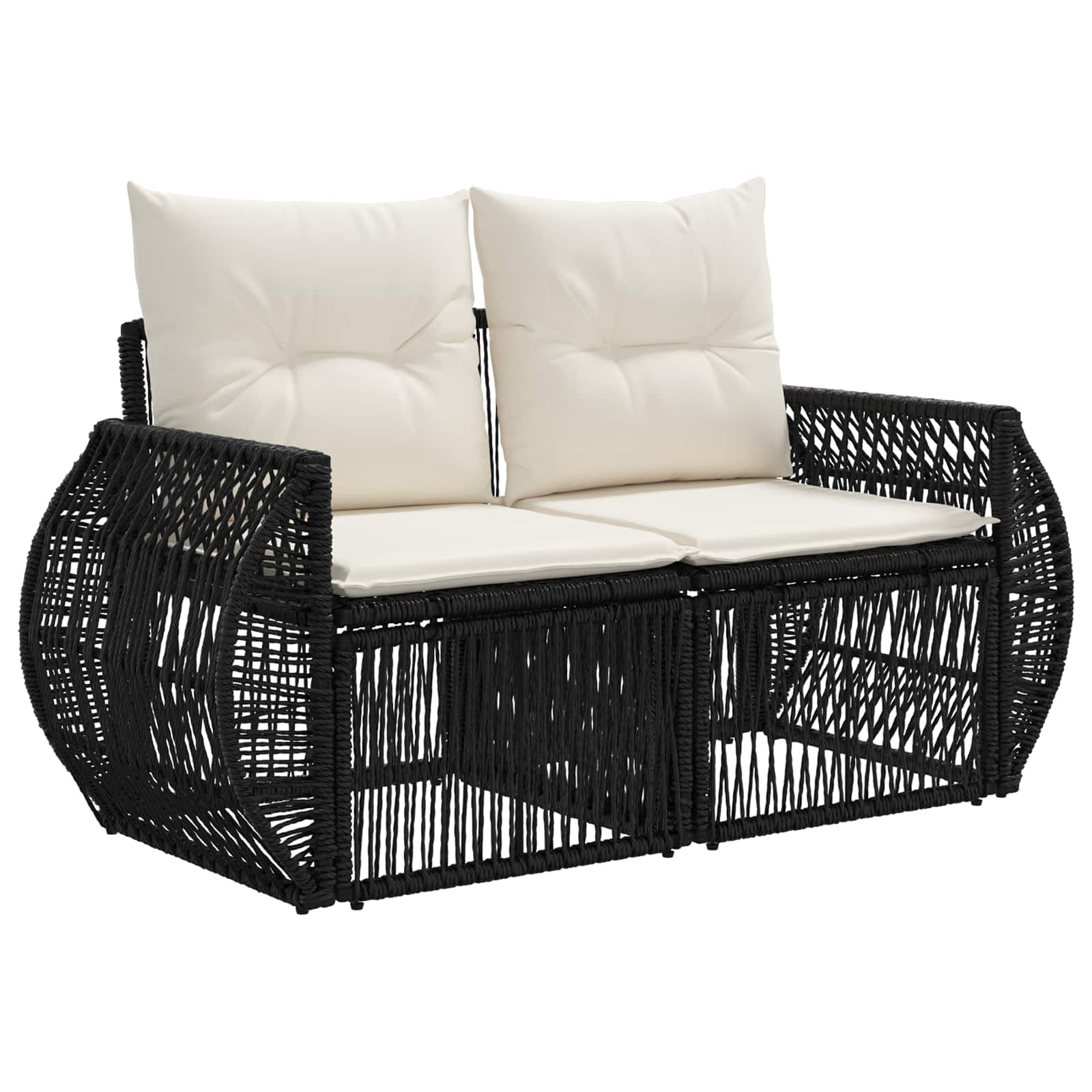 Gartensofa-set 10 pcs Schwarz und Cremeweiß Poly-Rattan